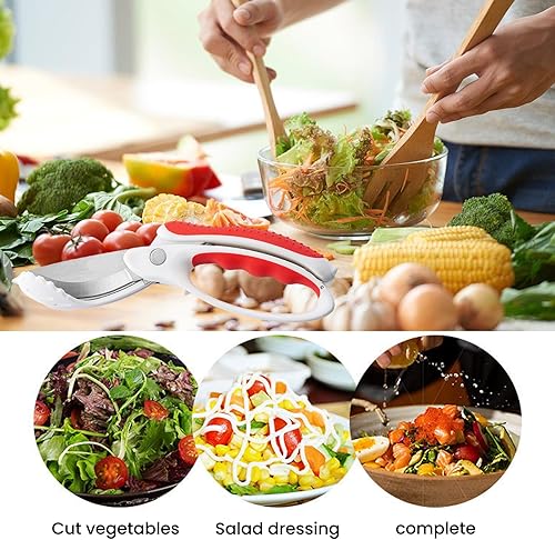 Miniatura 7 de NASHARIA Tijeras de ensalada Tijeras de hierbas Picador de ensalada de cocina resistente Tijeras de ensalada de cocina Multifuncional de doble hoja