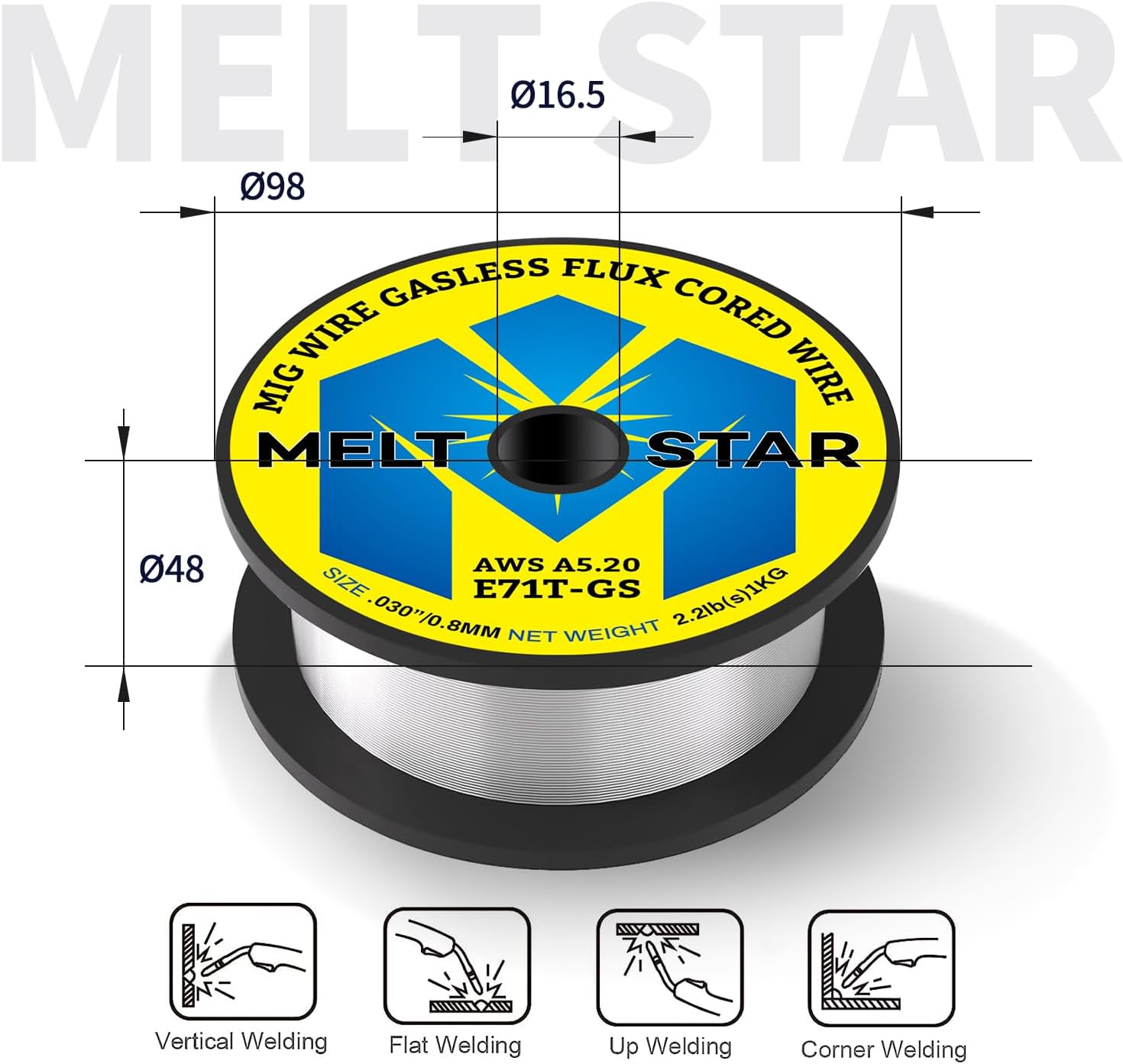 Flux Core Welding Wire, E71T-GS .030" 2-Pound Spool Gasless Mild Carbon Steel Mig Welding Wire - 1Pack