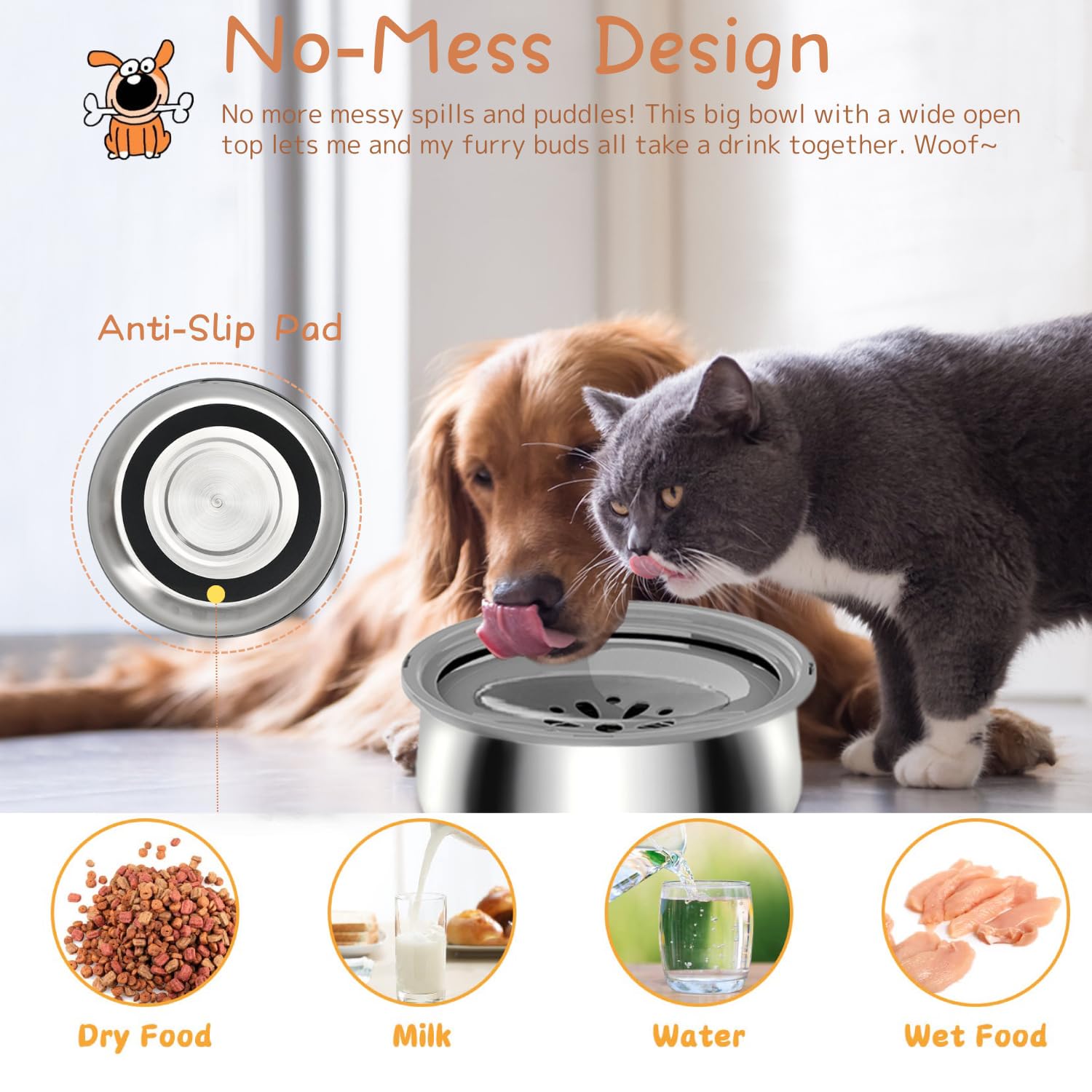 Stainless Steel Unspillable Cat Bowl Cat Bowls 4L Dog Pet Water