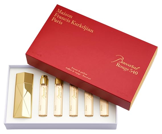 Baccarat Rouge 540 Travel Set by Maison Francis Kurkdjian for Unisex - 6 Pc Gift Set 5 x 0.37 Extrait De Parfum Spray (Refill), Case Gold