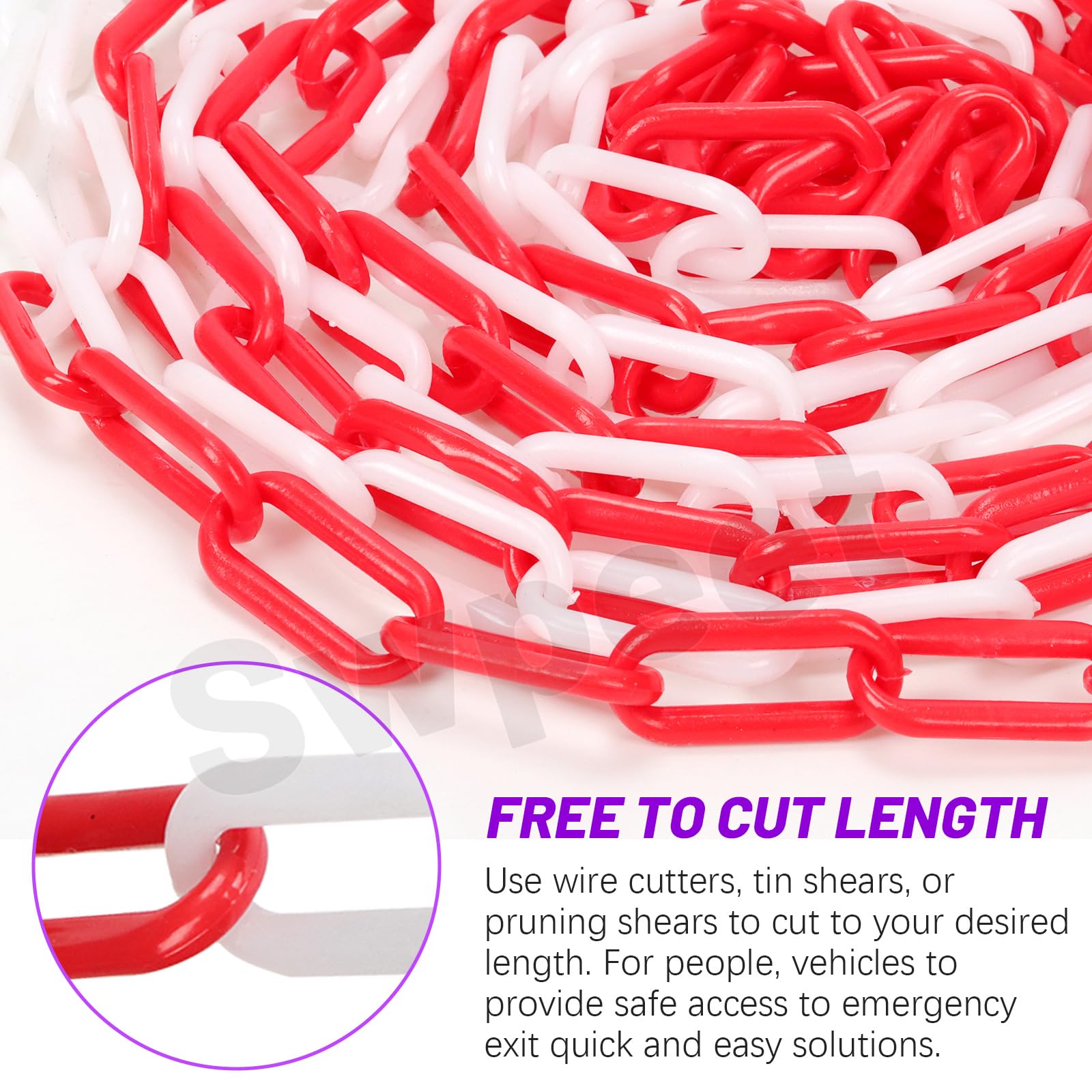 Swpeet Łańcuch ogrodzeniowy, plastikowa bariera łańcuchowa do kontroli tłumu, ruchu, kolejkowania (czerwona i biała) 21 szt. 5 m x 6 mm plastikowy łańcuch z hakami S