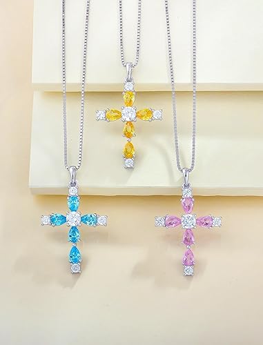 Miniatura 5 de YL Collar de cruz para mujer de plata de ley 925 con dije de piedras preciosas con halo de piedra natal, joyería religiosa para mamá