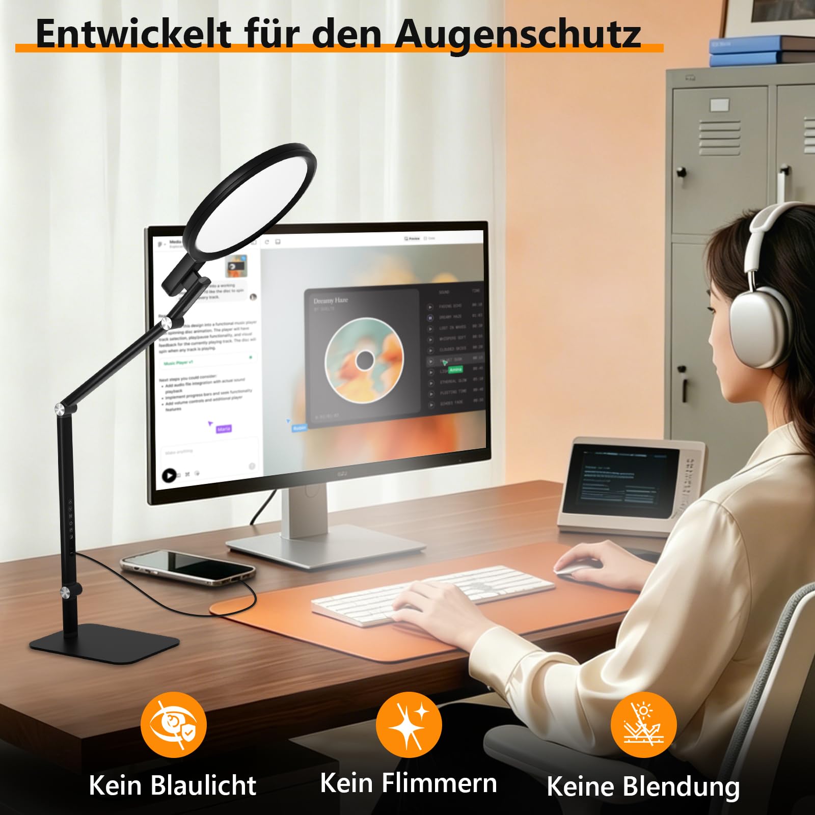 Schreibtischlampe Led Dimmbar, 5 Farben und 5 Helligkeitsstufen | Tischlampe mit USB-Ladeanschluss Touch-Steuerung für Kinder, Schlafzimmer, Lektüre, Büros