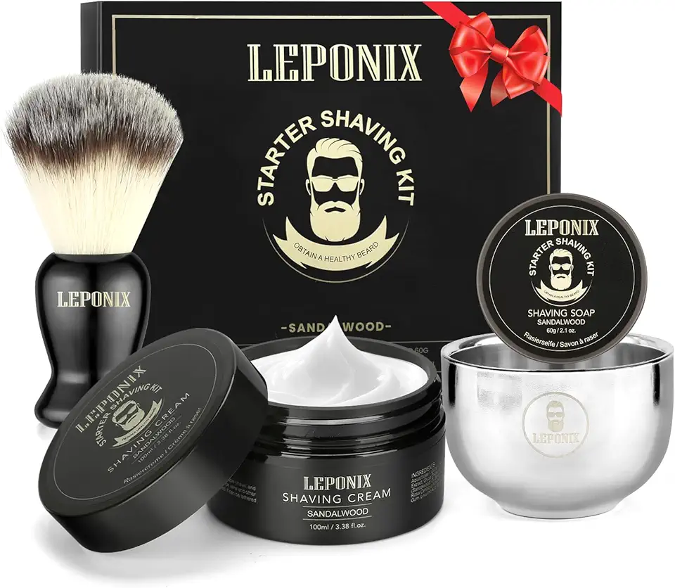 Mens Shaving Kit, The Ultimate Secret Santa Gift Set - Include Shaving Soap, Brush, Cream &amp; Bowl – Premium Aftershave Christmas Gift Set for Him, Husband, Boyfriend – Ideal Grooming Essentials
