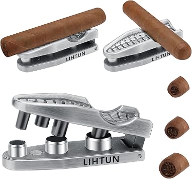 Cigar Punch and Stand Set, Triple-Punch Cutter,Dual Holders, 20-25-30 Ring Guage, Hole Opener with Portable Bag, Multifunctional Puncher Tool