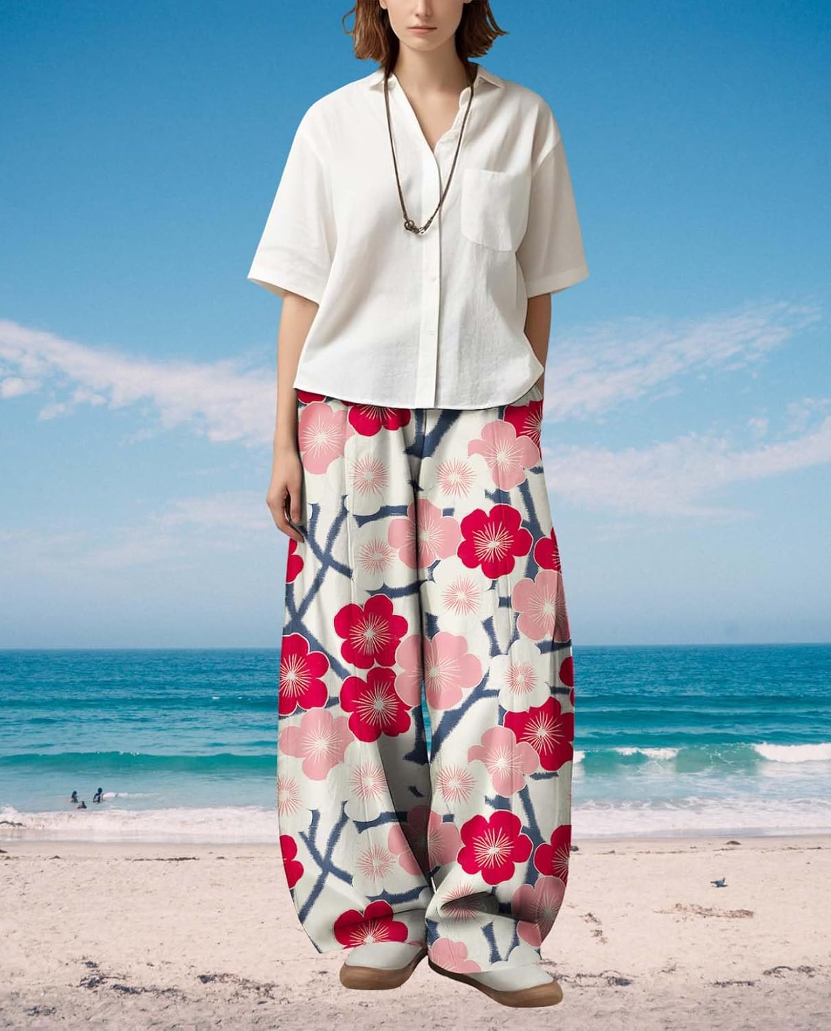 Boho Casual Pants for Women 2025 Summer Floral Printed Wide Leg High Waist Loose Trousers Yoga Comfy Lounge Pant