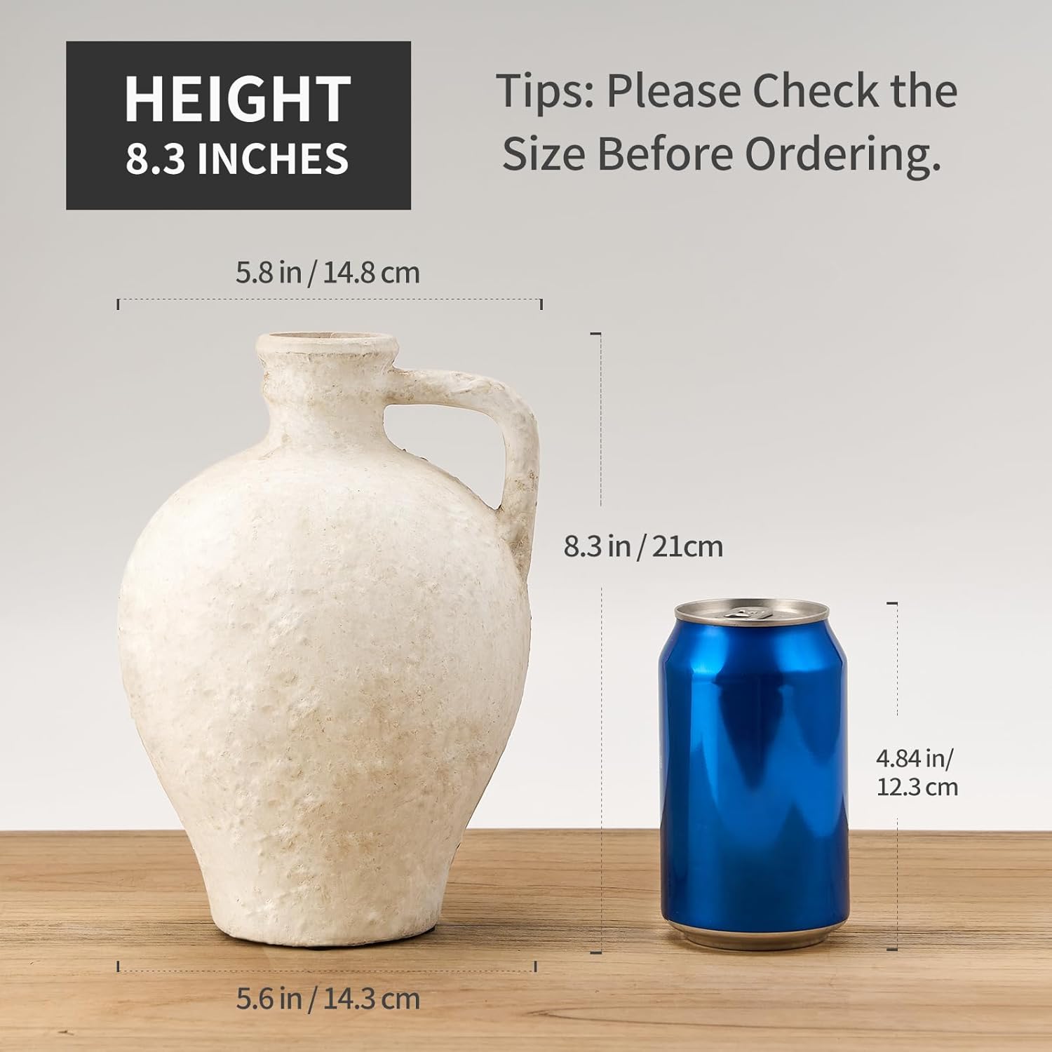 LUKA Ceramic Rustic Farmhouse Vase,8.25 inch Terracotta Vase with Handle,Neutral Clay Pot Vases Decorative Vase for Living Room,Table,Shelf Decor(Off-White,M) - Image 2