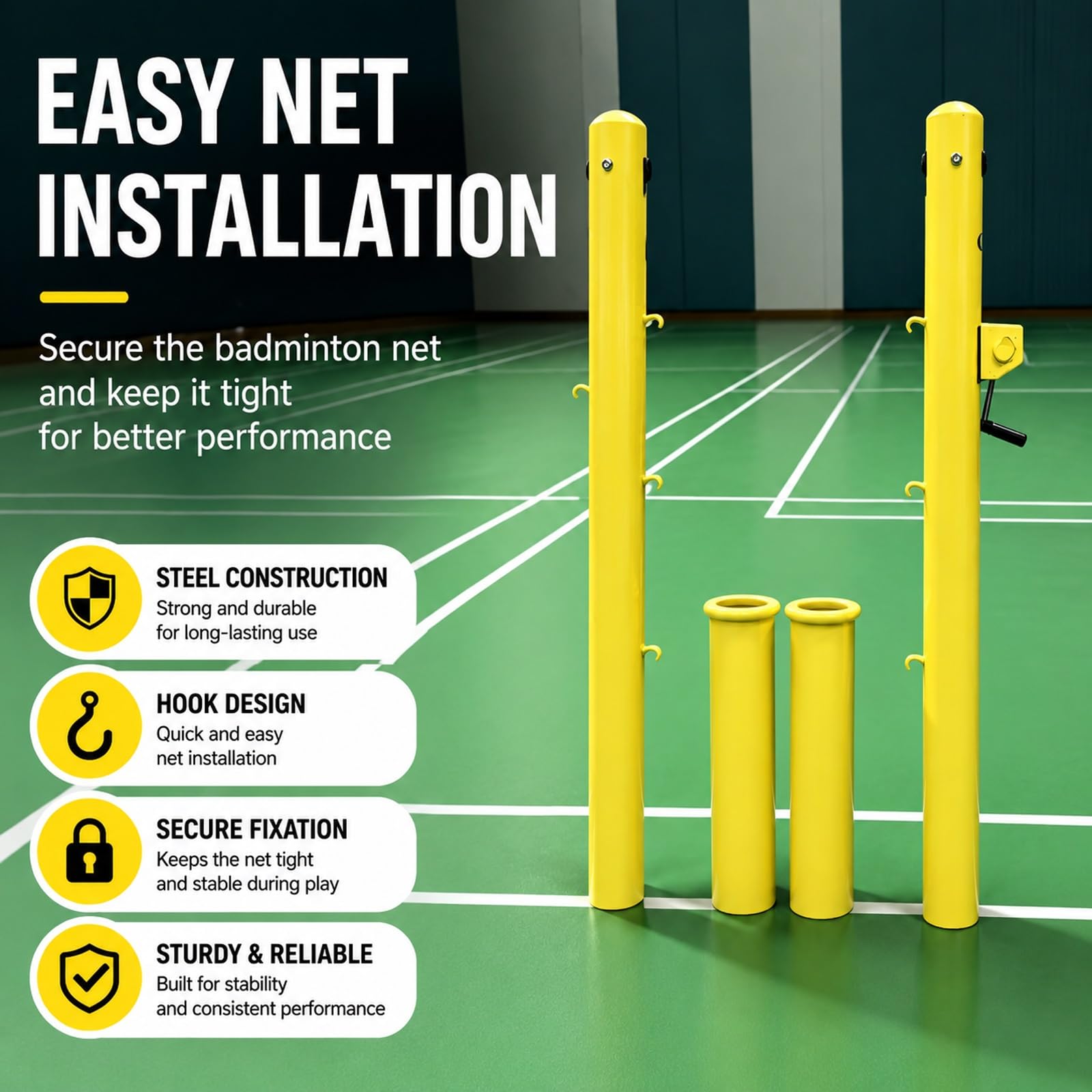 Vergrabenes Volleyballpfosten Set mit Volleyball und Badminton Netz | Verstellbare Stahlstangen (155–243 Cm), Wetterfest für Volleyball Und Badminton Im Innen und Außenbereich.