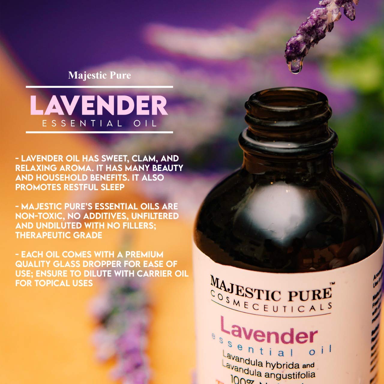 MAJESTIC PURE Lavender Essential Oil - Therapeutic Grade, 100% Natural Essential Oil for Aromatherapy, Massage and Use in Skin & Hair Care Products, 4 fl oz : Health & Household