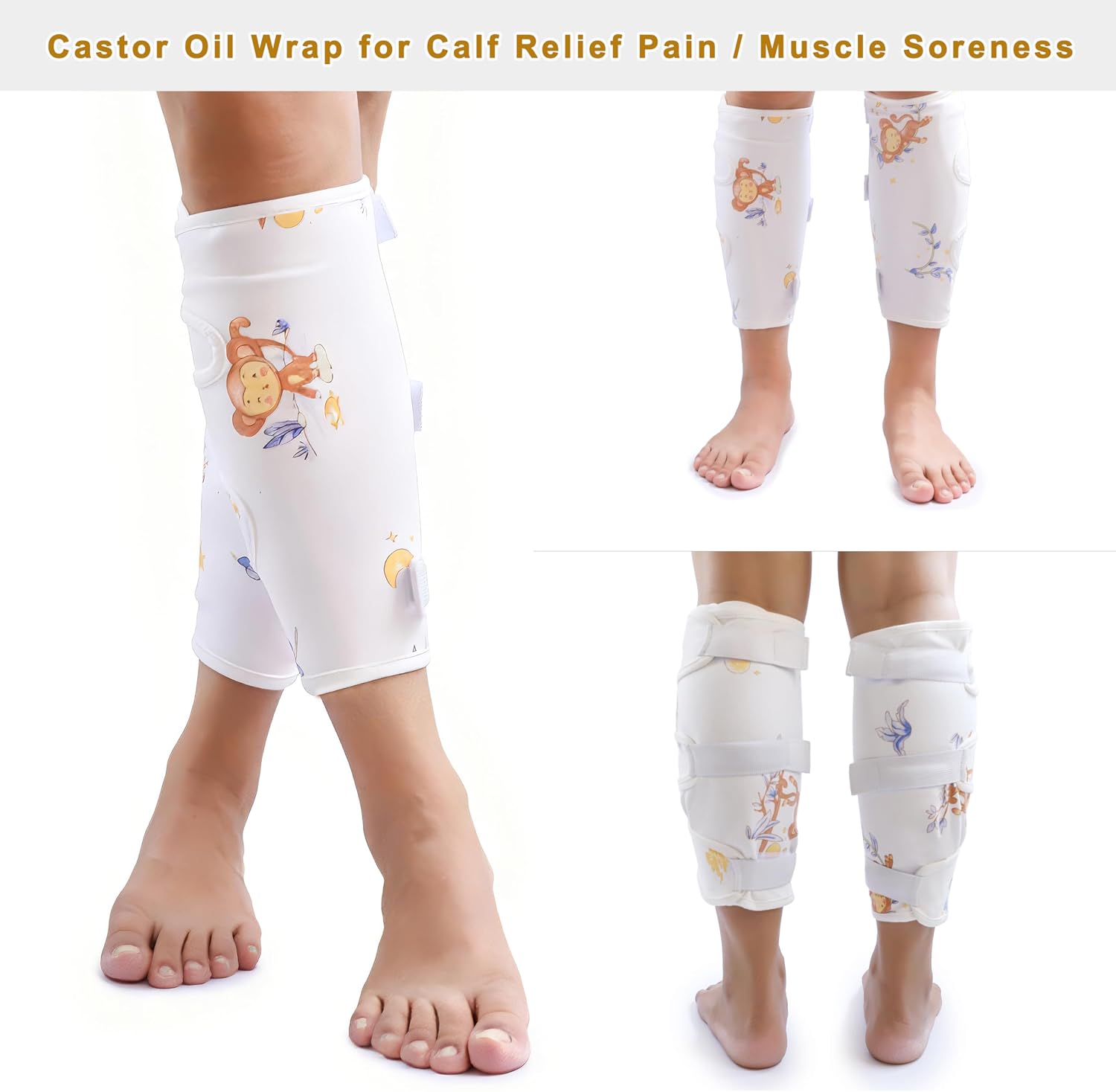 Organic Cotton Moisturizing Leg Wraps for Dry Cracked Skin Applying Oil/Lotion/Cream/Ointment, Hydrate Smoothe Soften Skin, Adjustable Castor Oil Packs Sleeve for Leg/Calf, Waterproof & Anti Oil Leak