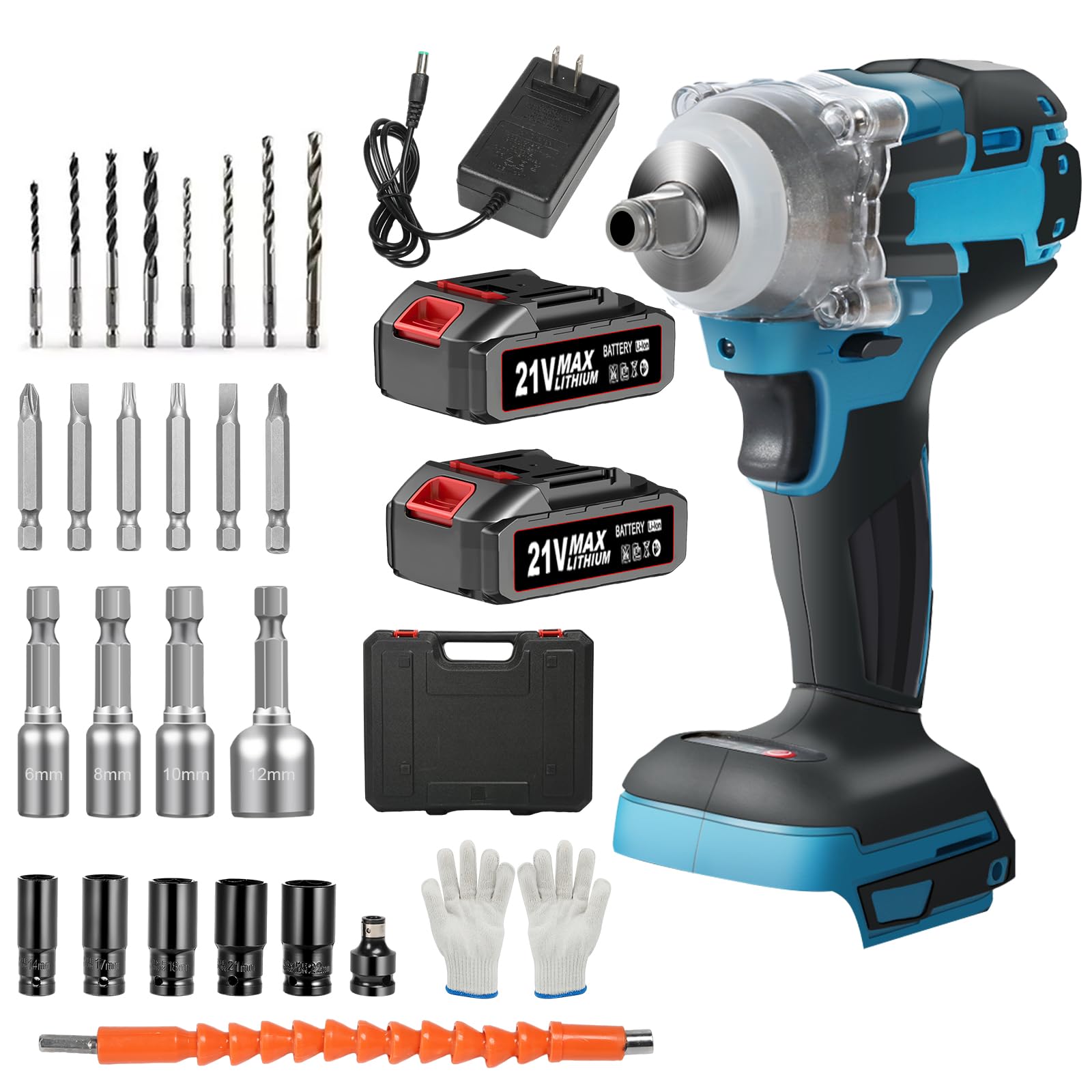 Photo 1 of Jadeshay Cordless Impact Wrench, 1/2 inch Electric Impact Wrench with 2 * 3.0 Ah Battery & 4 Sockets, Sleeves, Drill Bits, Twist Drills, High Torque Impact Gun for Car Repairs/DIY Furniture
