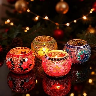 12 Anniversary Room Decoration Ideas For A Romantic Celebration 28 Votive Candle Holders - 4pcs Mosaic Glass Christmas Tealight Candle Hold...