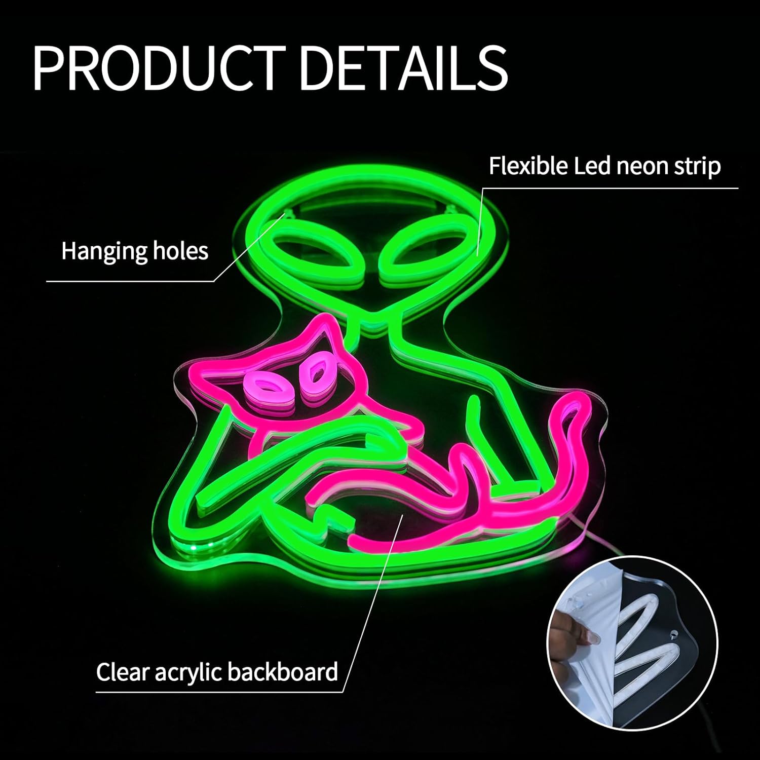 Alien Neon Sign for Wall Decor Dimmable Aliens Cat Led Lights Signs for Bedroom Green Neon Light for Game Room Man Cave Bedroom Party Decoration Gift for Kids Boys - Image 6