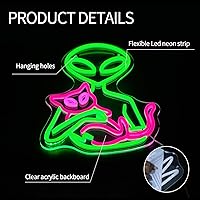 Vista 6 de Alien Neon Sign for Wall Decor Dimmable Aliens Cat Led Lights Signs for Bedroom Green Neon Light for Game Room Man Cave Bedroom Party Decoration