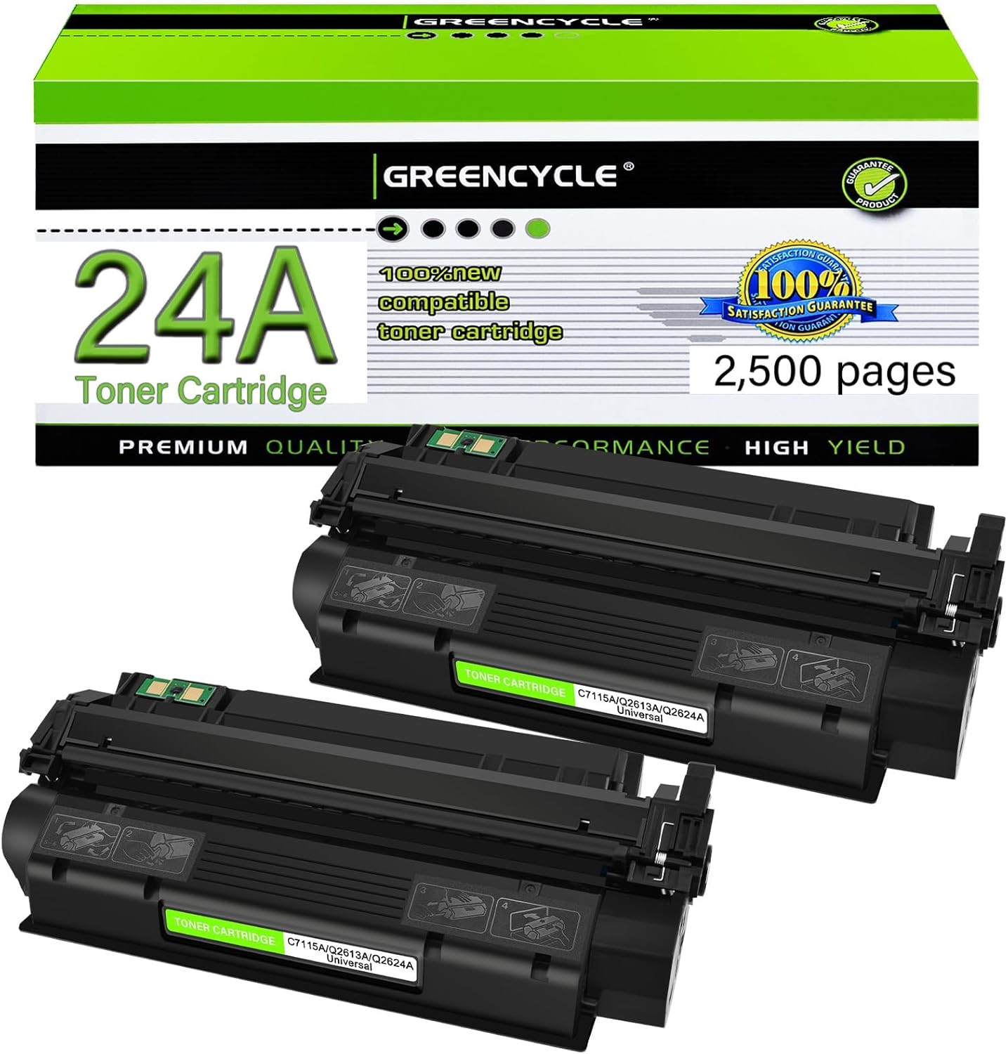 greencycle Q2624A 24A Replacement Black Toner Cartridge Compatible for HP LaserJet 1150 Printer Pack of 2