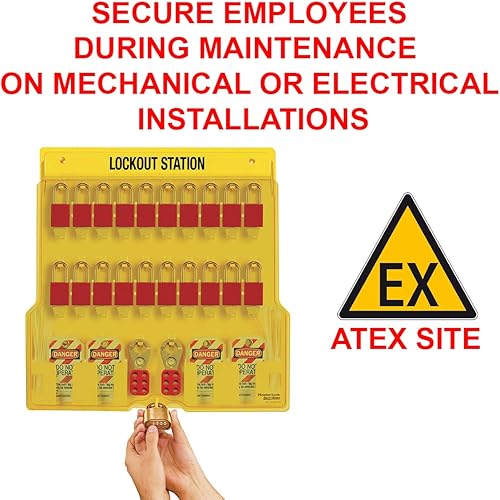 Miniatura 4 de Master Lock - Paquete de 20 estaciones de bloqueo 1484B con tapa, color amarillo sin relleno
