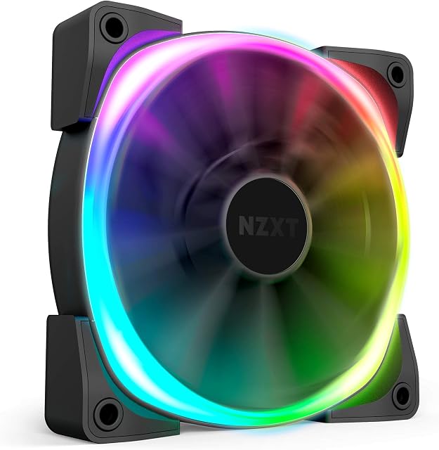 NZXT AER RGB 2-120mm - Advanced Lighting Customizations - Winglet Tips - Fluid Dynamic Bearing - LED RGB PWM Fan for Hue 2 - Single (HUE2 Lighting Controller Not Included), black