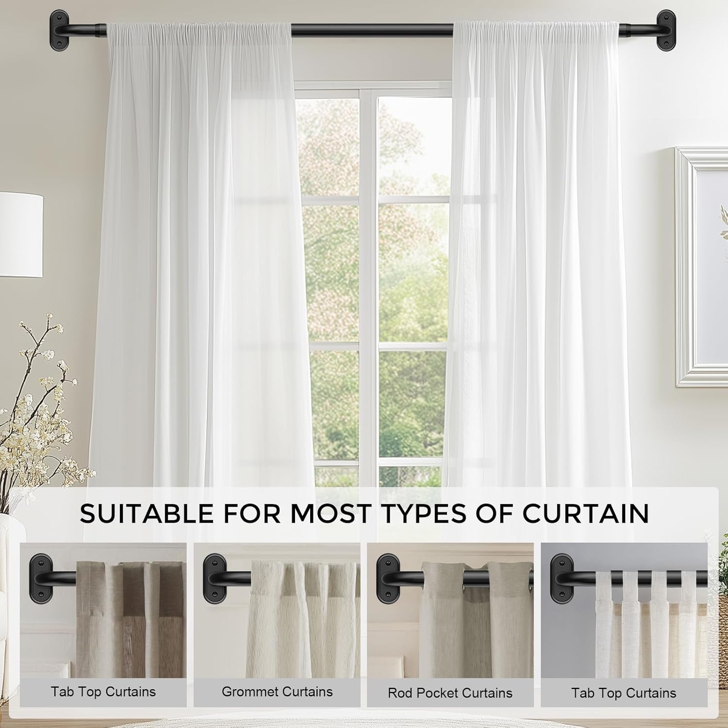 2 Pack Wrap Around Curtain Rods Black, Blackout Heavy Duty Curtain Pole for Windows 28 to 48 Inch, 1" Decorative Room Darkening Curved Modern Drapery Rod (Matte Black/Unique Design/All Metal)