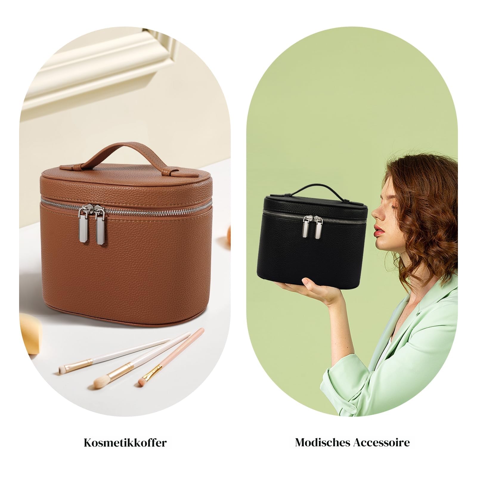 honitty Make-up-Tasche, Reise-Make-up-Tasche mit Fächern und Griff, tragbare Kosmetik-Organizer-Tasche, Kulturbeutel für Damen, Großes Gewebe, schwarz (19,3 x 14 x 15,2 cm), M(7.6*5.5*6 in), Schwarzes