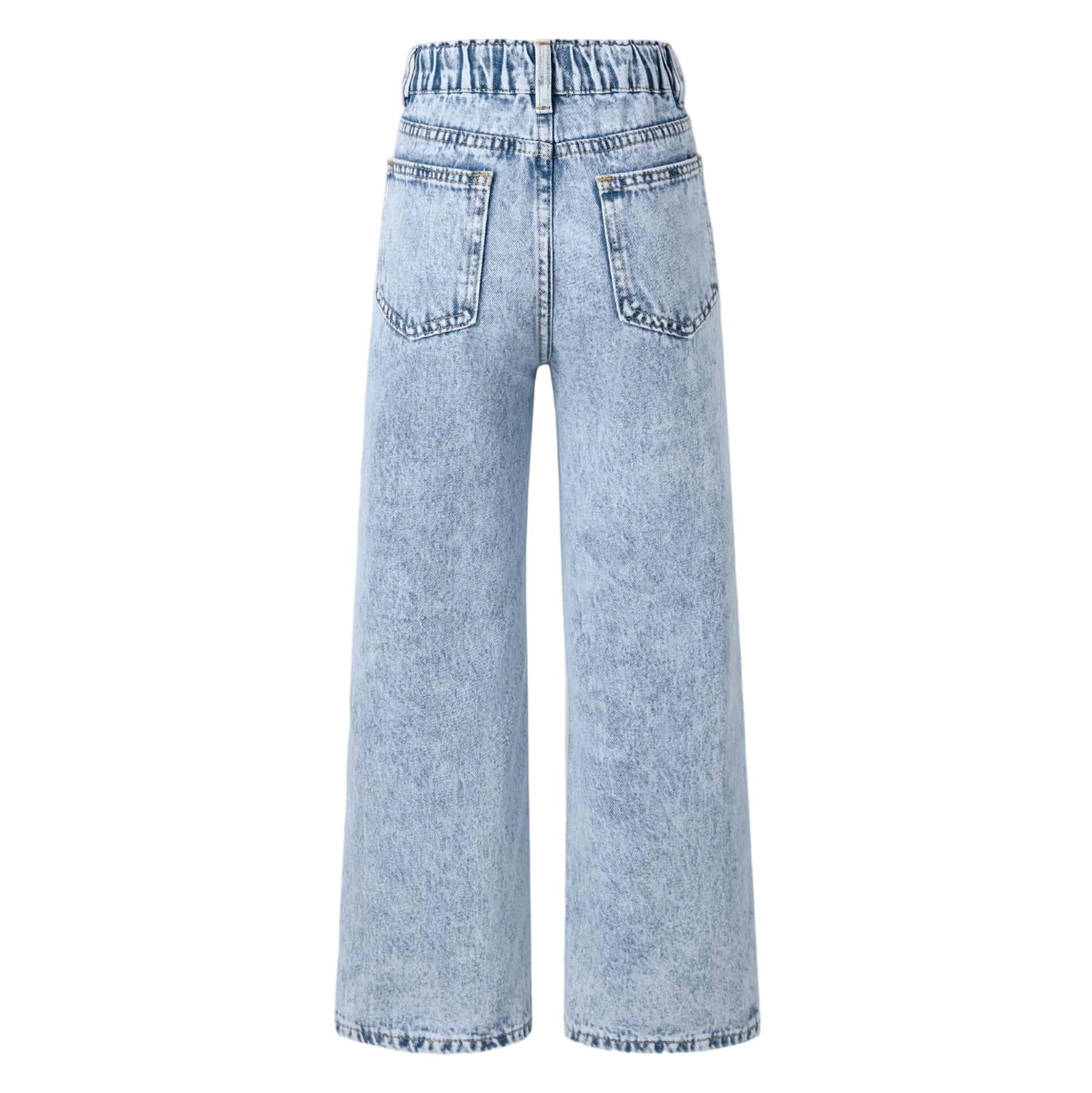 Jeans Larghi-Jeans A Gamba Larga Effetto Fiocco di Neve per Ragazze Adolescenti, Comodi Pantaloni in Denim Elasticizzato con Dettagli Strappati E vestibilità Svasata