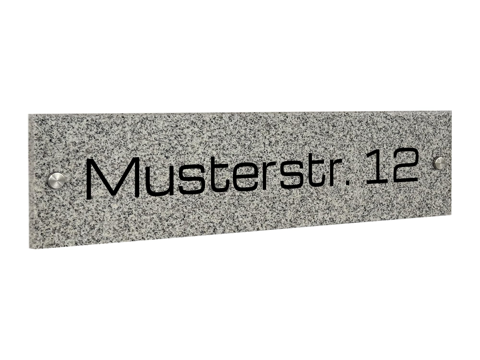 Straßennamenschild mit Hausnummer aus Granit 60x15 cm – Personalisiertes Hausnummernschild mit Gravur – Wetterfest, frostbeständig und UV-beständig (Grau)
