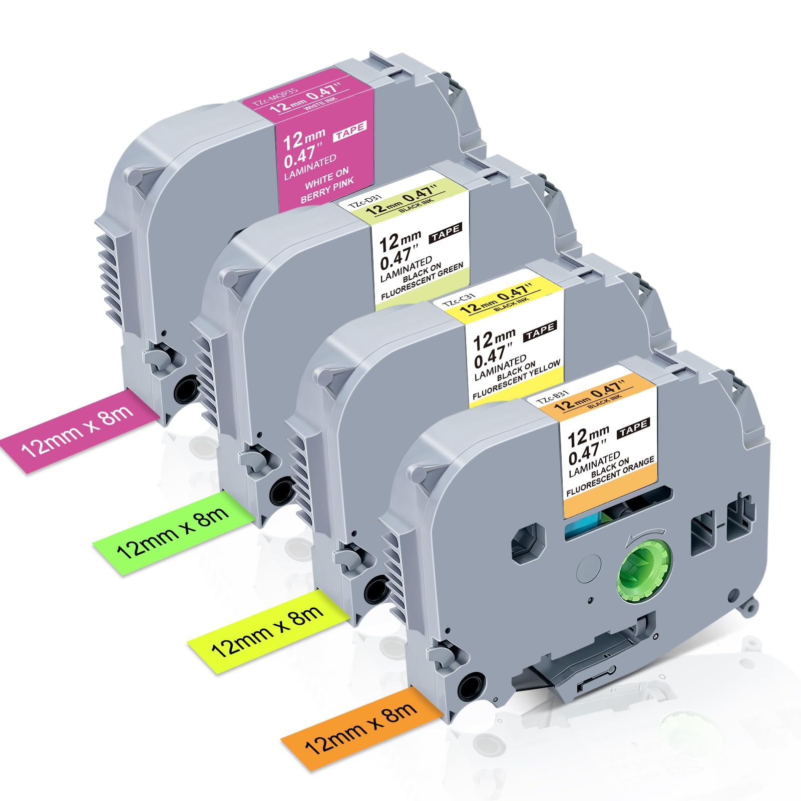 Lonitul 4 PK TZ Tape Fluorescent Color Compatible with Brother P Touch Label Maker Tape 12mm 0.47 Laminated TZe Colored Tapes(Orange/Yellow/Green/Pink
