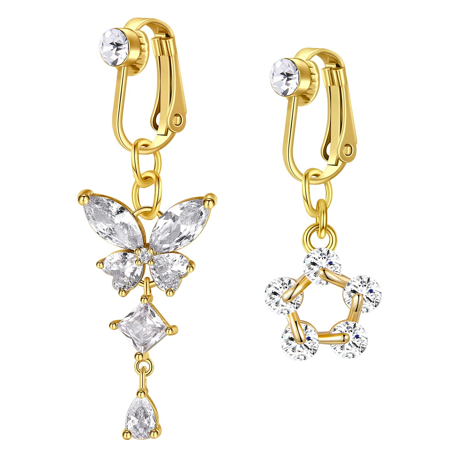 3Pcs Non Pierced Fake Belly Button Bars Clip On Belly Piercing Surgical Steel with CZ Dangle Faux Belly Rings Piercing Jewellery