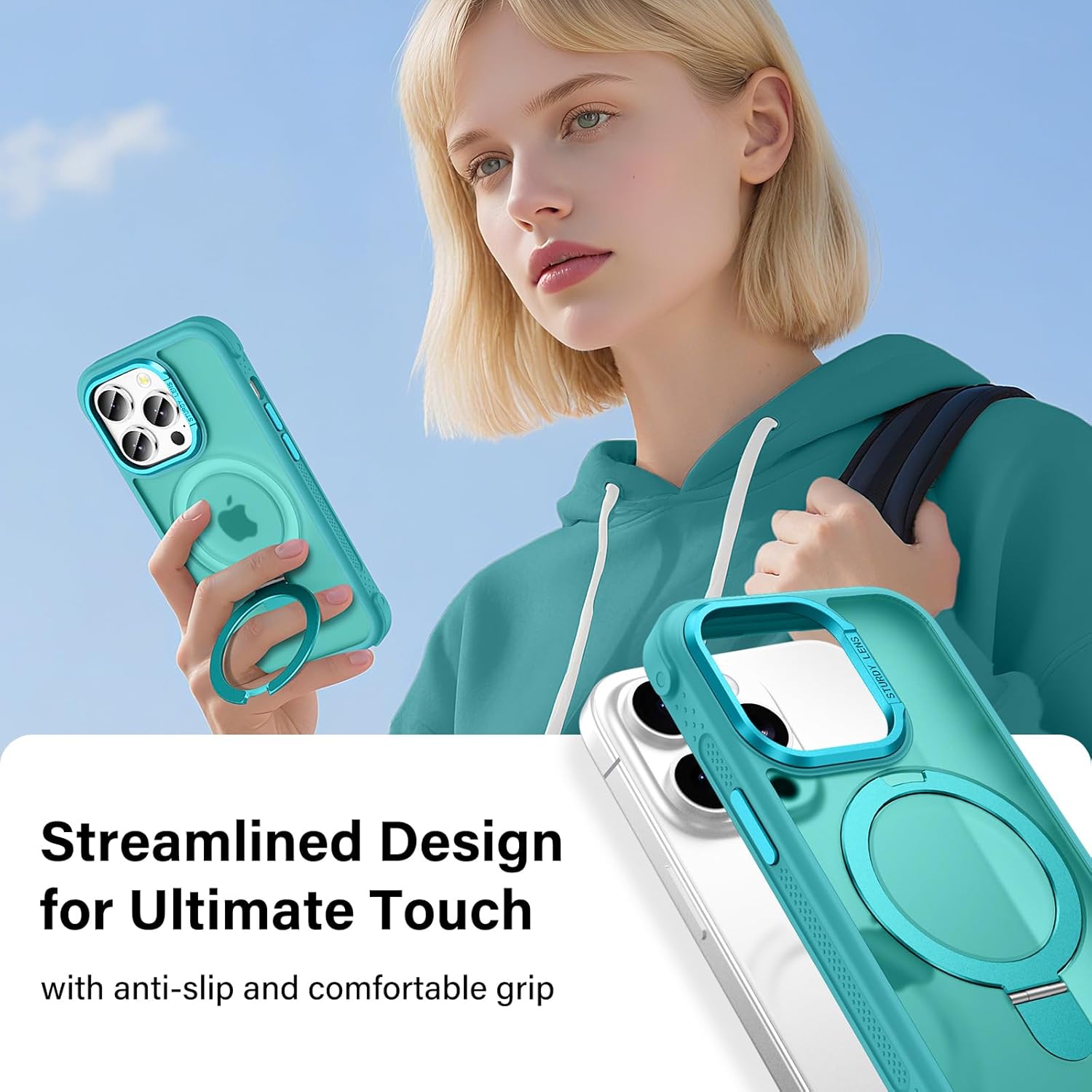 Designed for iPhone 14 Pro Max Case with Magnetic Stand, [Military Drop Protection][Great Grip Feeling] Matte Translucent Back Slim Shockproof Phone Cover for iPhone 14 Pro Max 6.7", Darkcyan