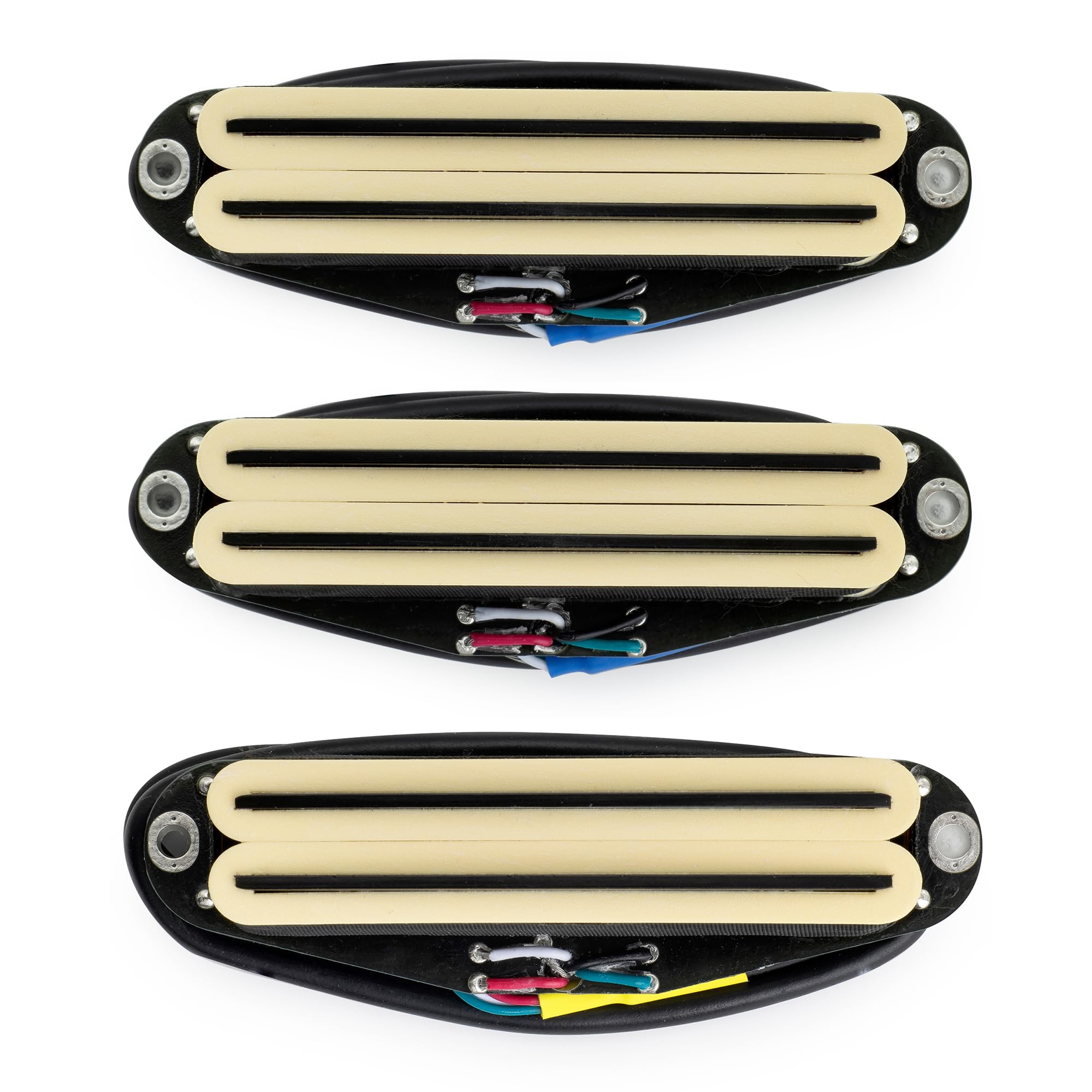 Musiclily Pro ST-DPHC Keramik Humbucker Tonabnehmer Single Coil Super Distortion Set für Strat E-Gitarre, Creme Schwarz