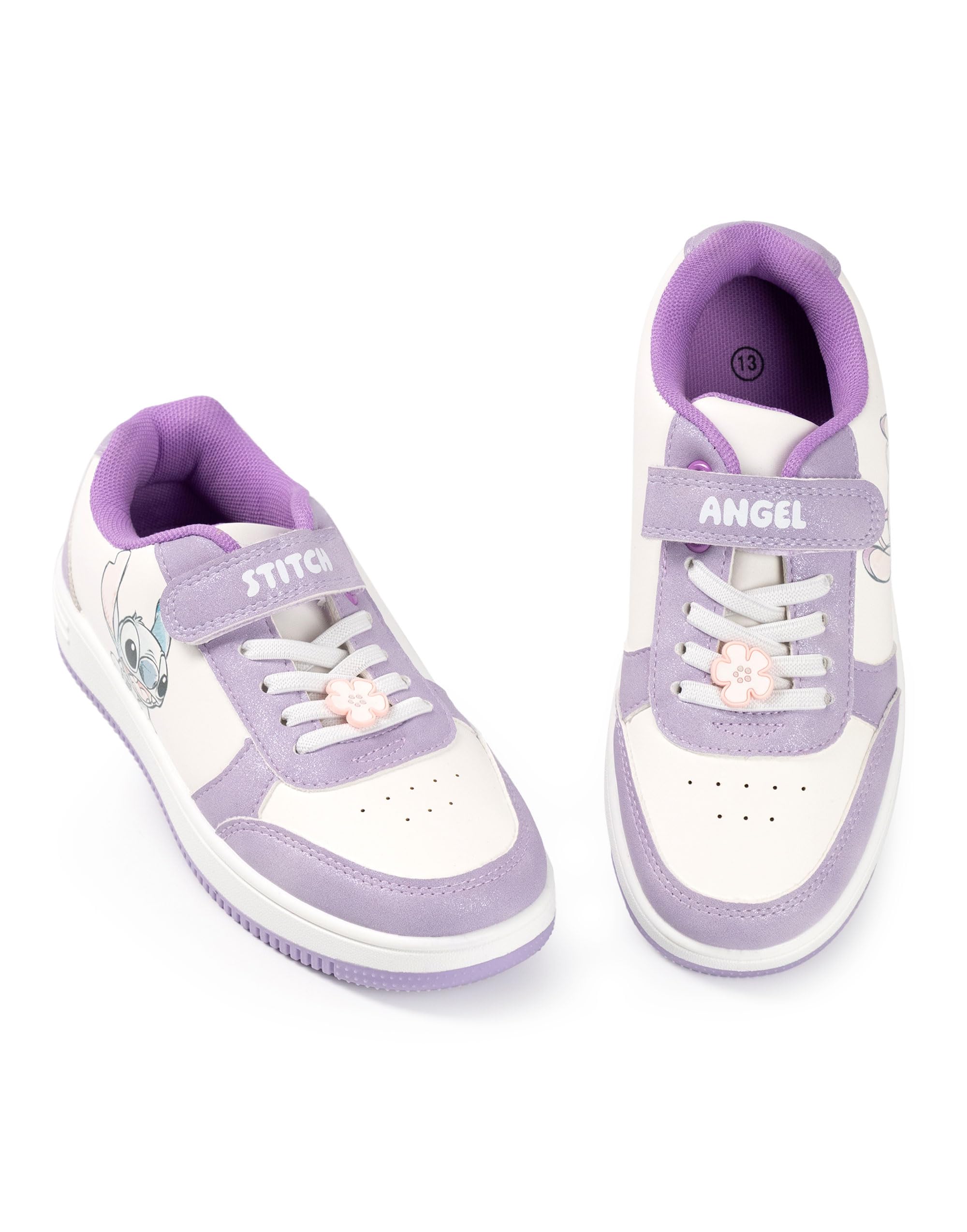 Disney Lilo & Stitch Girls Purple & White Trainers | Hook and Loop Closure Footwear for Kids | Stitch & Angel Characters