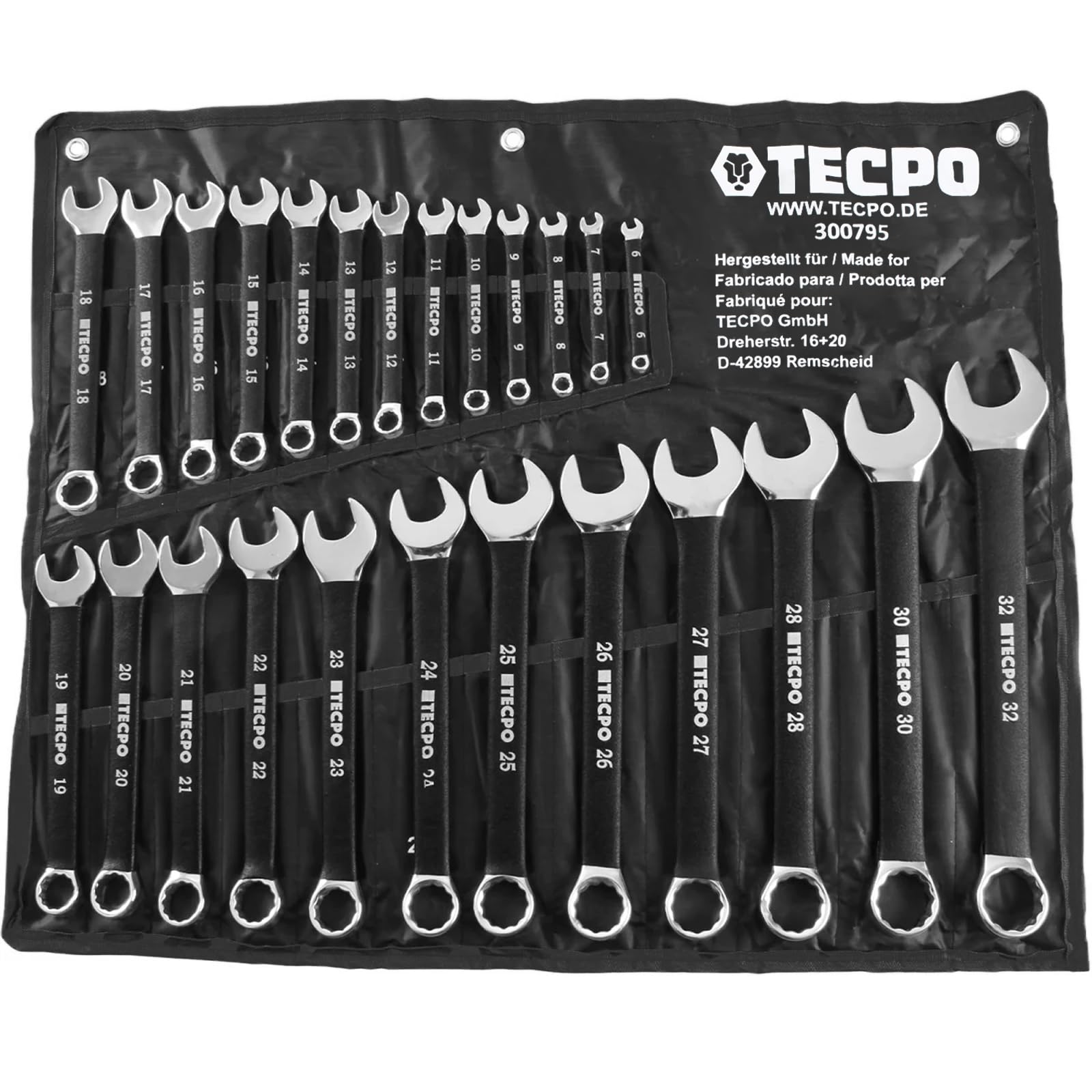 TECPO Set di chiavi combinate, 6 – 32 mm, antiscivolo, 25 pezzi