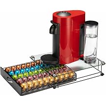 Rice Slat Coffee Vertuo Capsule Holder Drawer Nespresso Glass Cabinet Vertuoline Pod Storage Rack for Counter Class - 50 Pods with Handle