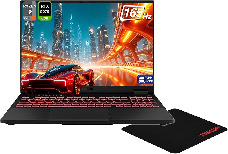 portátil para juegos TUF A16 Copilot+, AMD Ryzen AI 9 270, 64 GB DDR5 RAM, (1 TB + 4 TB) PCle SSD, 16" FHD+ (1920x1200) 165 Hz, Nvidia G-Force RTX 5070, teclado RGB de 1 zona, W11 Pro + alfombrilla para ratón Traix