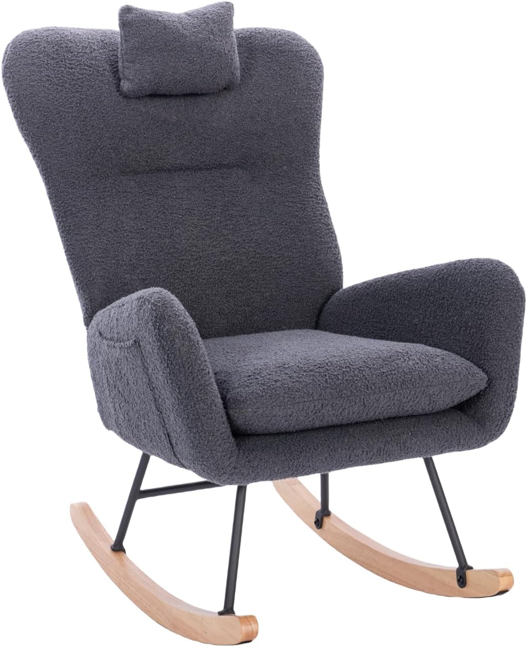 Teddy Upholstered Nursery Rocking Chair for Living Room Bedroom Dark Grey Ergonomic & Elegant Design Cozy Comfort for Home