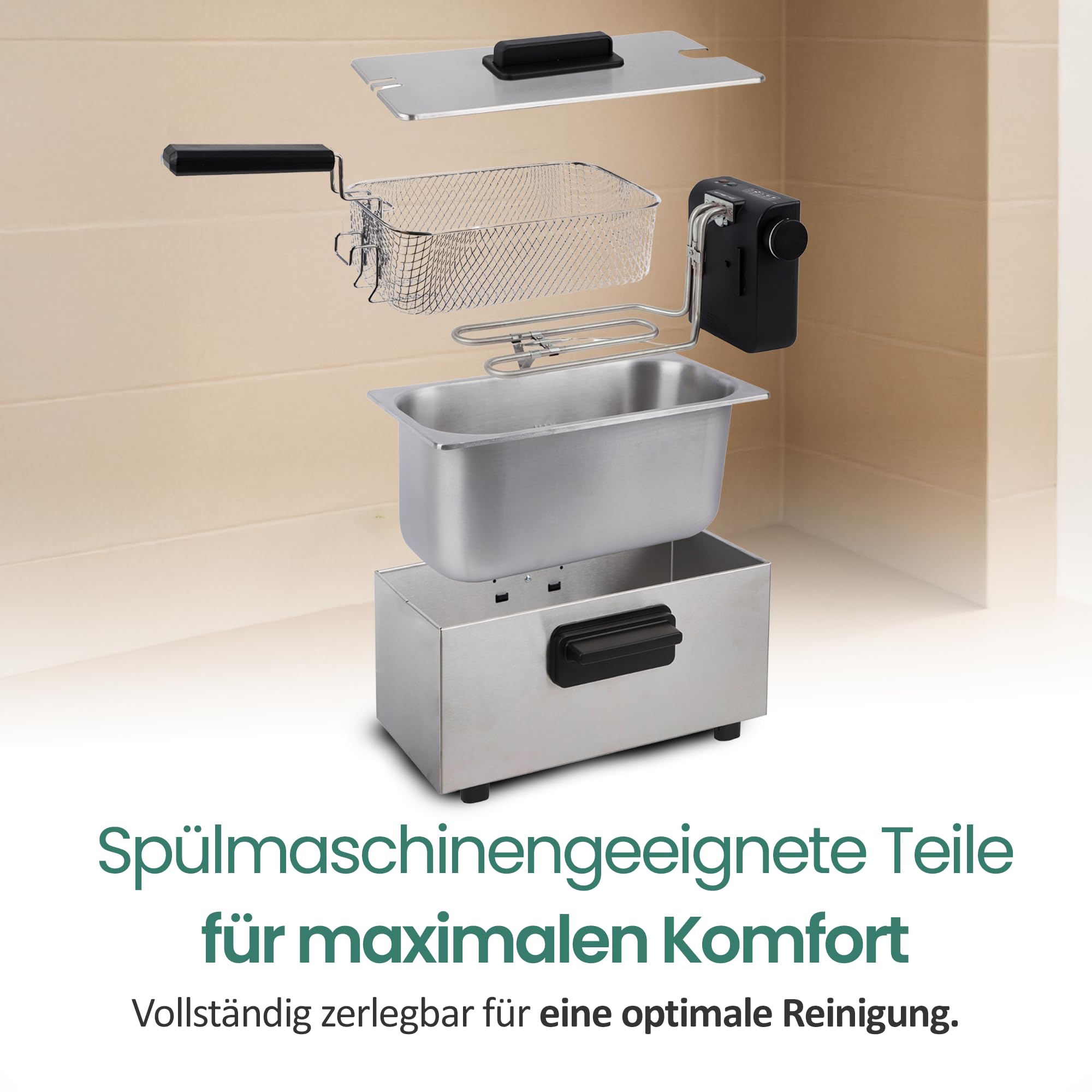 EMERIO Friggitrice ad olio da 3,0 l con tecnologia a zone fredde, niente più sapore amaro, friggitrice con zona fredda da 2000 W, serbatoio in acciaio inox, senza PFAS, facile da pulire, termostato