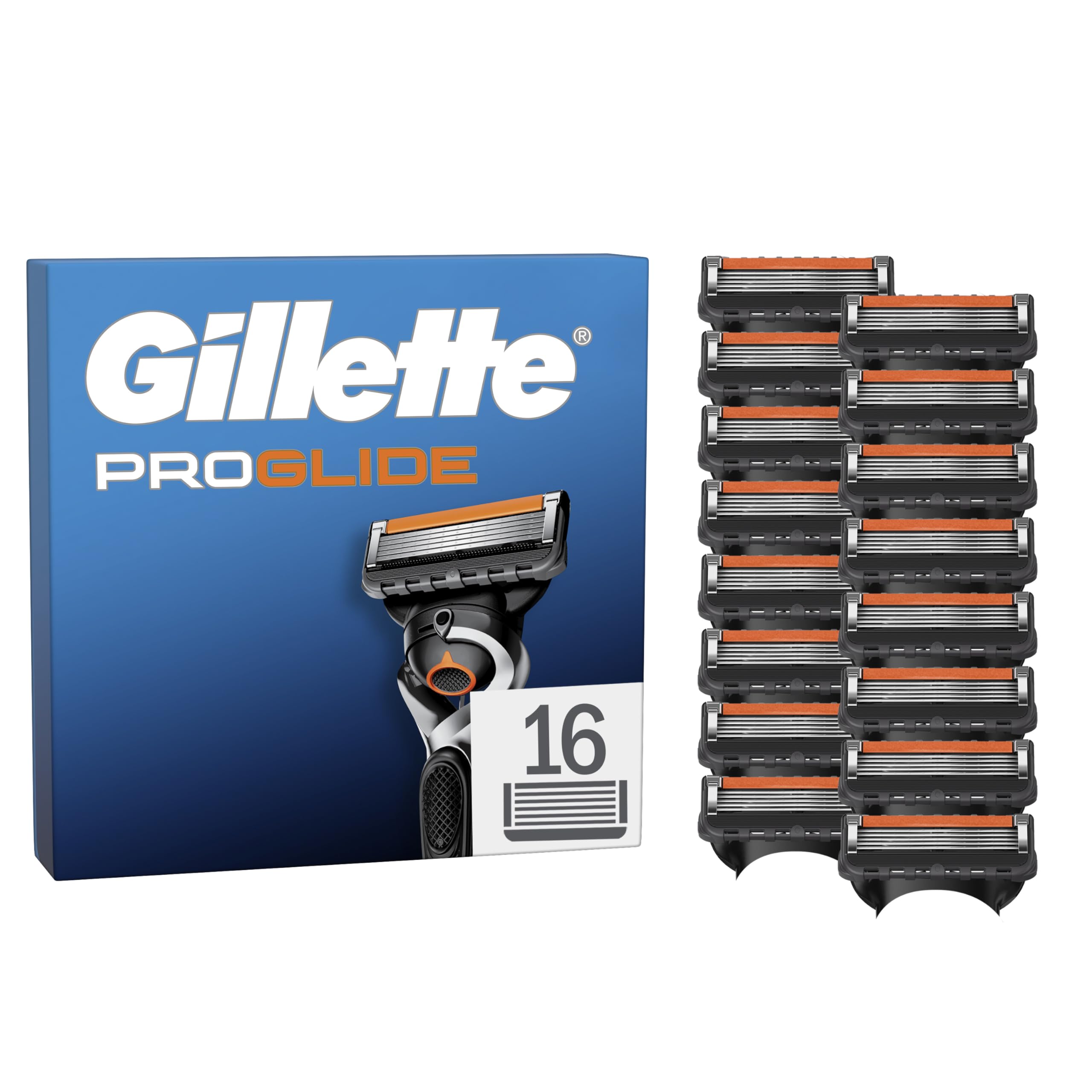 Gillette Proglide Pack de 16 Recambios Para Maquinillas De Afeitar Para Hombre, Cuchillas De Afeitar Con Doble Lubricación y Recortadora De Precisión