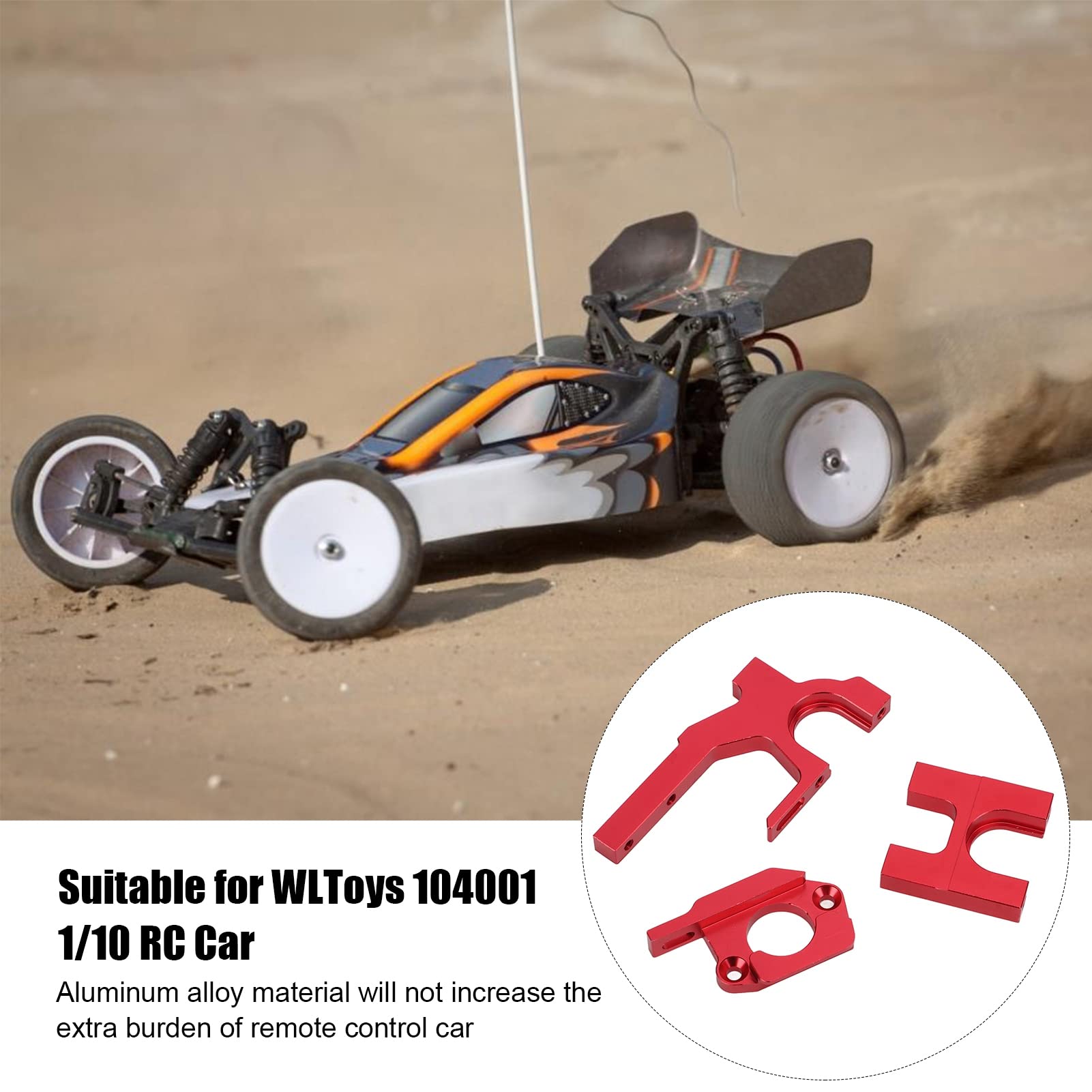 Gavigain RC Car Motor Mount, Aluminum Alloy RC Motor Mount Adjustable RC Motor Mount Base for WLToys 104001 1/10 RC Car (Red)