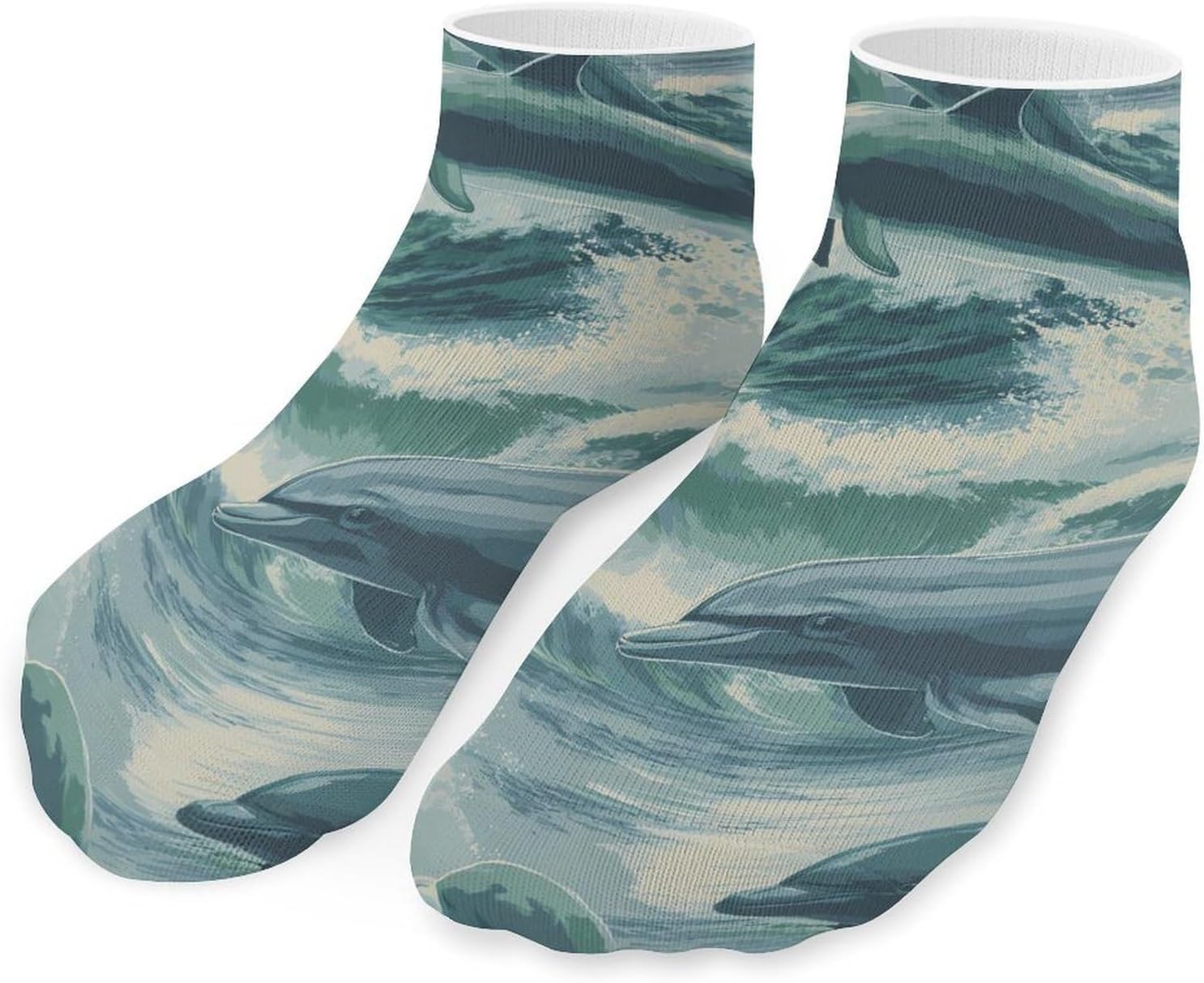 Dolphins Jumping Out Water No Show Ankle Socks Low Cut Non Slip Flat Boat Line 5 Pairs Set