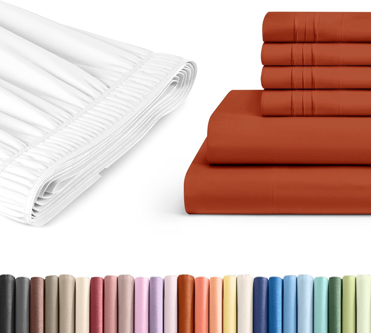 7 Piece Split King Terracotta Bed Sheet Set + White Adjustable Bedskirt w/ 15" Drop Bundle - Hotel Luxury Quality Sheets w/ 16 inch Deep Pockets - Breathable, Cooling, Soft & Wrinkle Free - Oeko-Tex