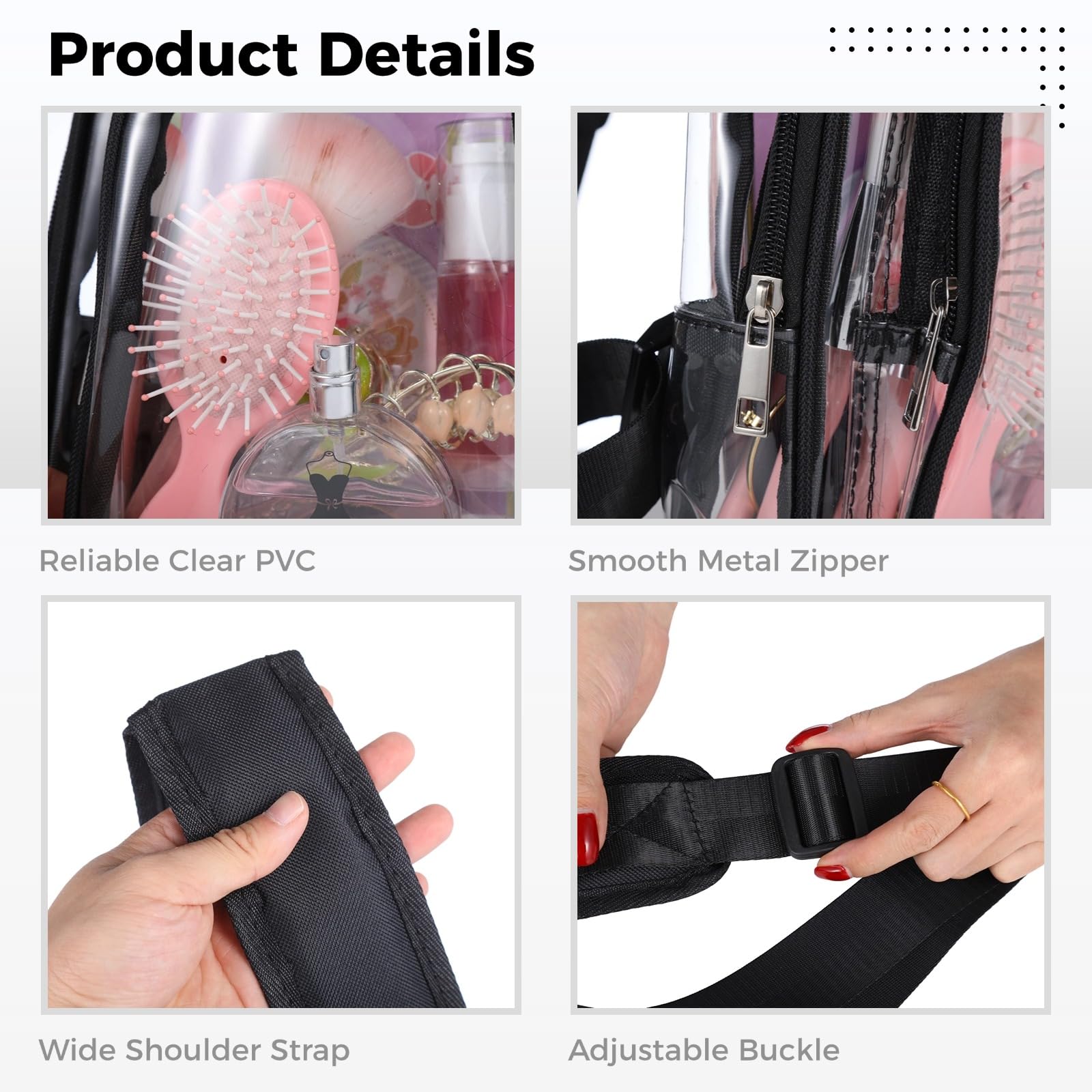 Generisch Transparente Tasche für Stadionevents, klare Stadion-Umhängetasche, unisex, PVC mit Reißverschluss, wasserfest, mit schwarzer Einfassung, für Sportspiele, Konzerte, Partys und Alltag