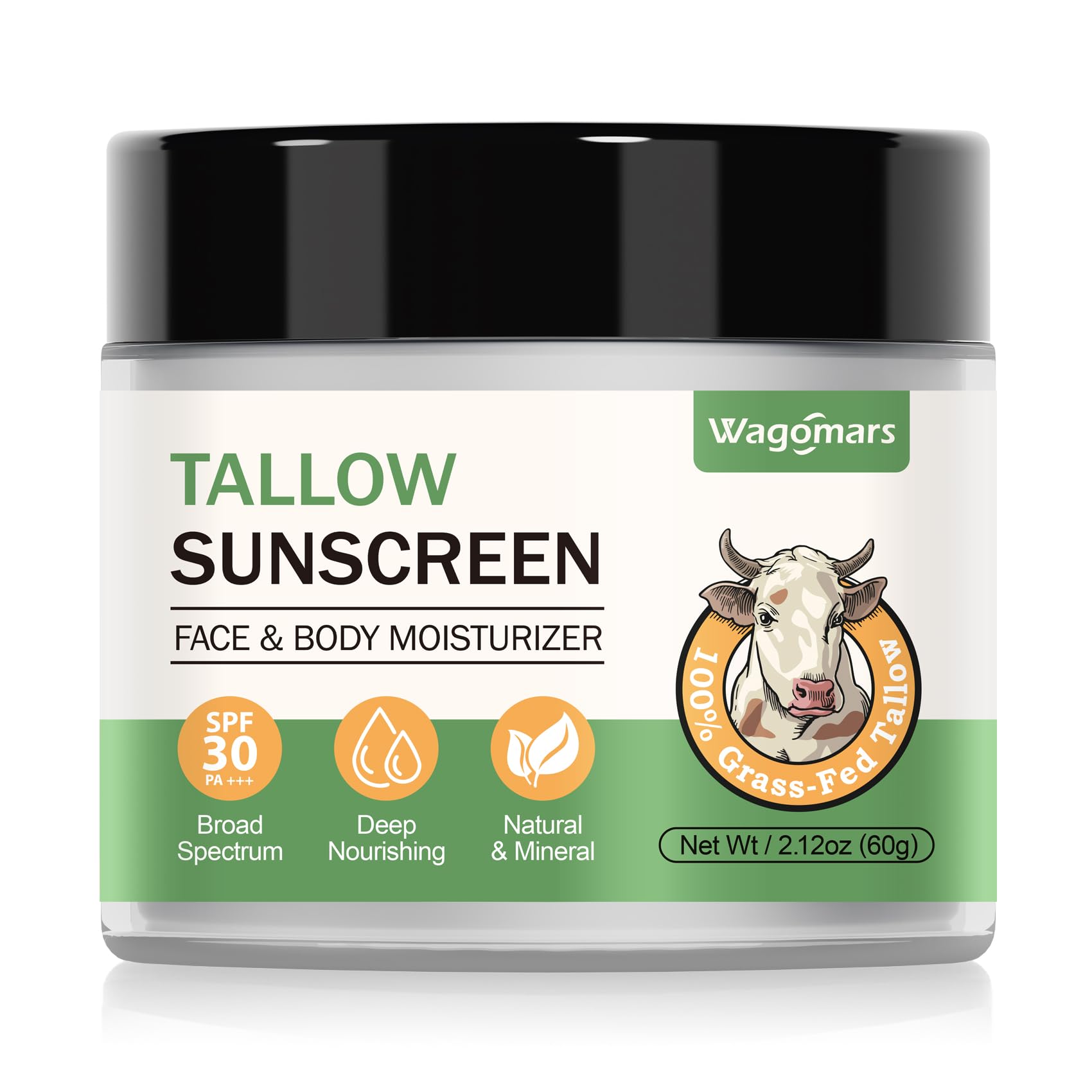 Wagomars Tallow Sunscreen SPF 30 - Non-Toxic Natural Mineral Sunscreen with Zinc Oxide Beef Tallow - Organic Reef
