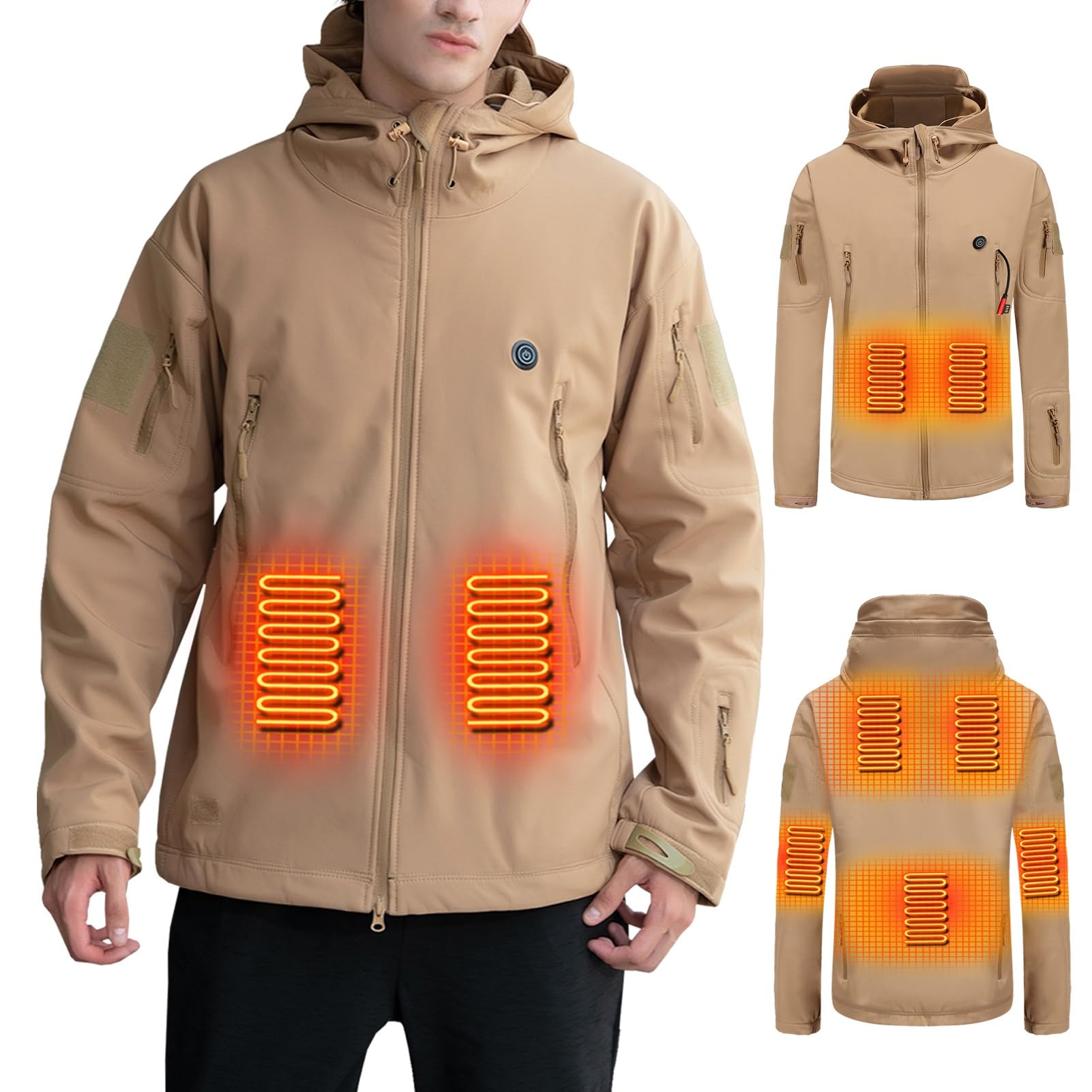 Ogrzewana Kurtka Męska, Zimowa Kurtka Softshell Outdoorowa Z Wodoodporną Podszewką Polarową, Idealna Do Narciarstwa