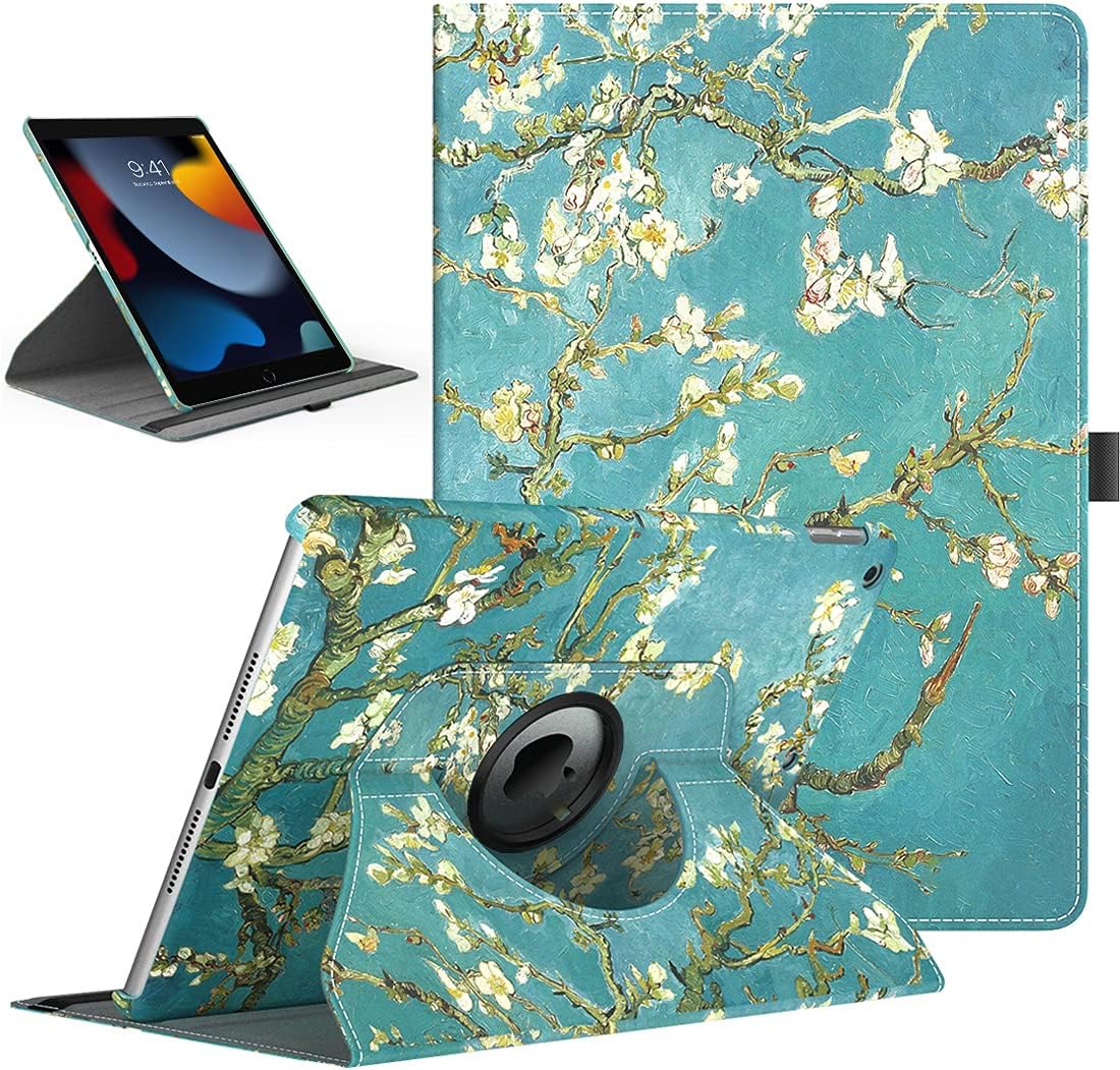 TiMOVO Case for New iPad 9th Generation 2021/8th Gen 2020/7th Gen 2019, 360 Degree Rotating Stand Protective Cover, Smart Swivel Case with Auto Sleep/Wake Fit iPad 10.2-inch - Almond Blossom