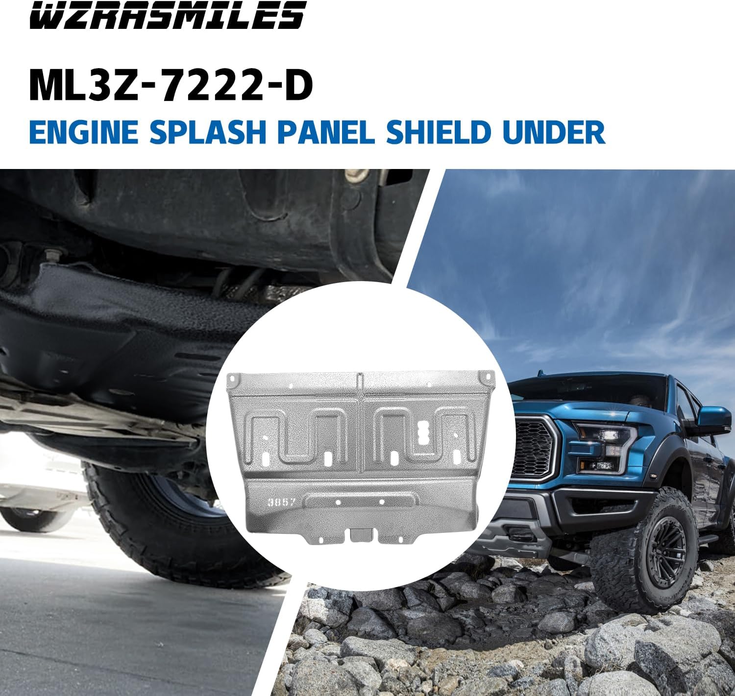 Update ML3Z-7222-D 3D Manganese Steel Splash Panel Shield Under Diaper Compatible with 2015-2020 F150 Ford/JL3Z-7222-C/Not Fit Raptor Model/or 3.0L Diesel