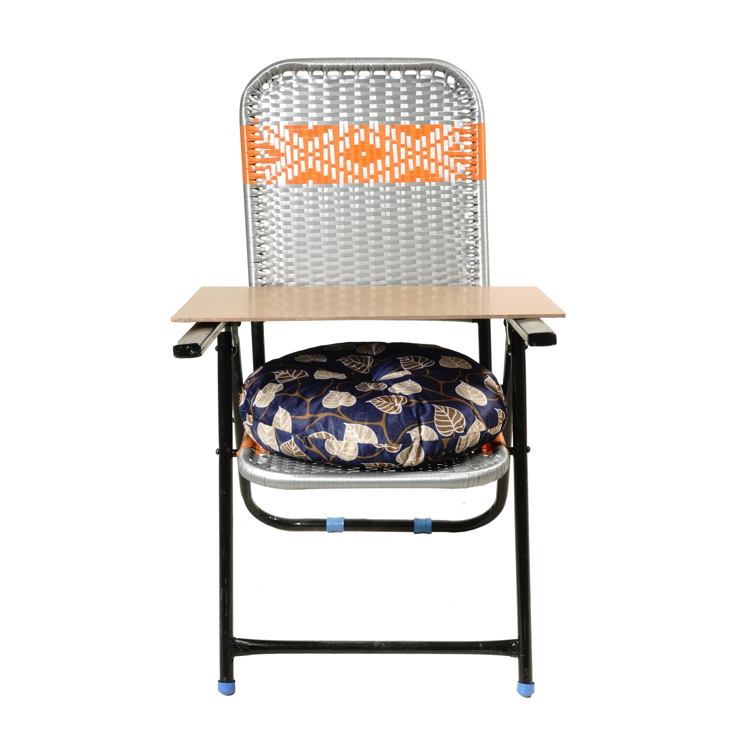 Industries Work from Home (WFH) & Study from Home (SFH) Folding Chair with Strong Square Handle + Extra Thick Round Cushion & 8 mm Wooden Pad for Laptop and Reading Iron, Multicolour-image-7