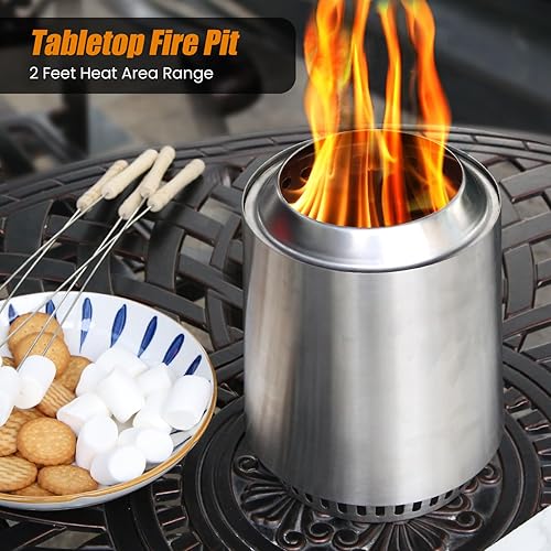Miniatura 2 de Pozo de fuego de mesa, acero inoxidable 304 de 5 pulgadas, hogueras para exteriores con bolsa de viaje, mini hoguera de bajo humo para exteriores