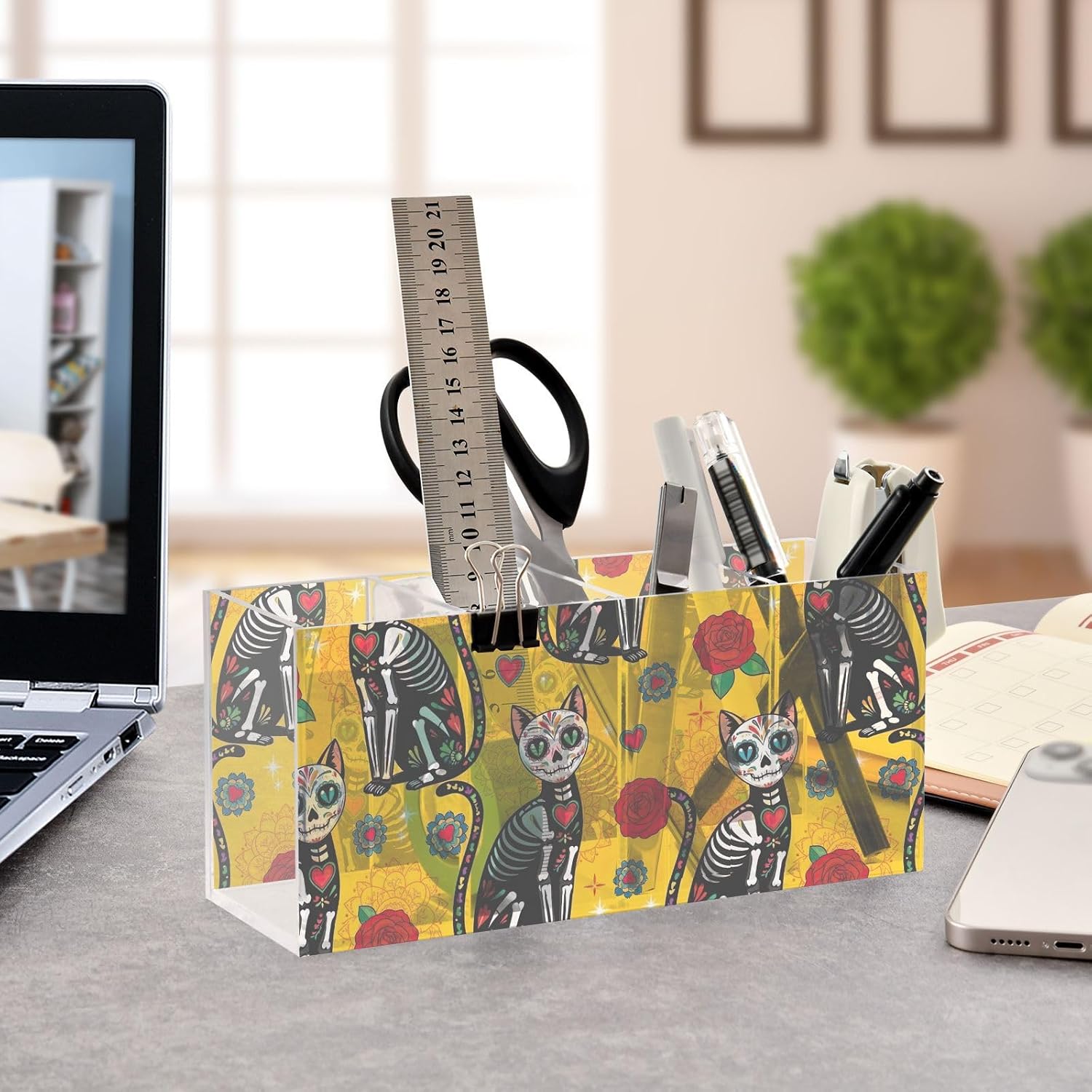 Joisal Skeleton Cat Yellow Desk Pen Holder image 4