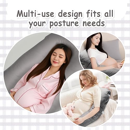 Miniatura 6 de 4 fundas de almohada de embarazo de 52 x 27 pulgadas, solo de algodón, en forma de U, funda de almohada corporal suave y transpirable