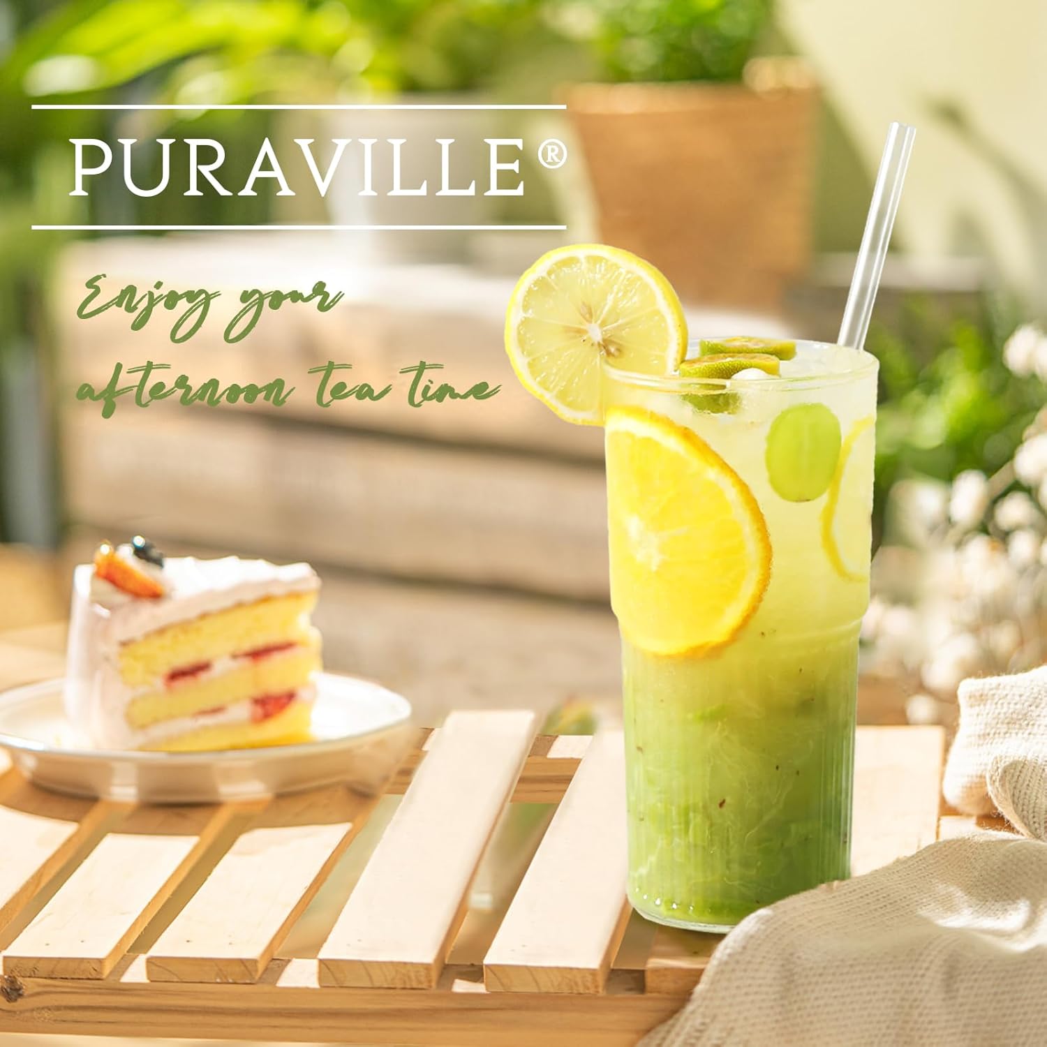 Puraville 20oz Glass Cups with Lids and Straws, 2 Pack High Borosilicate Iced Coffee Cups Drinking Glasses Tumbler for Smoothie, Water, Tea, Juice Drinks, Clear - Image 4