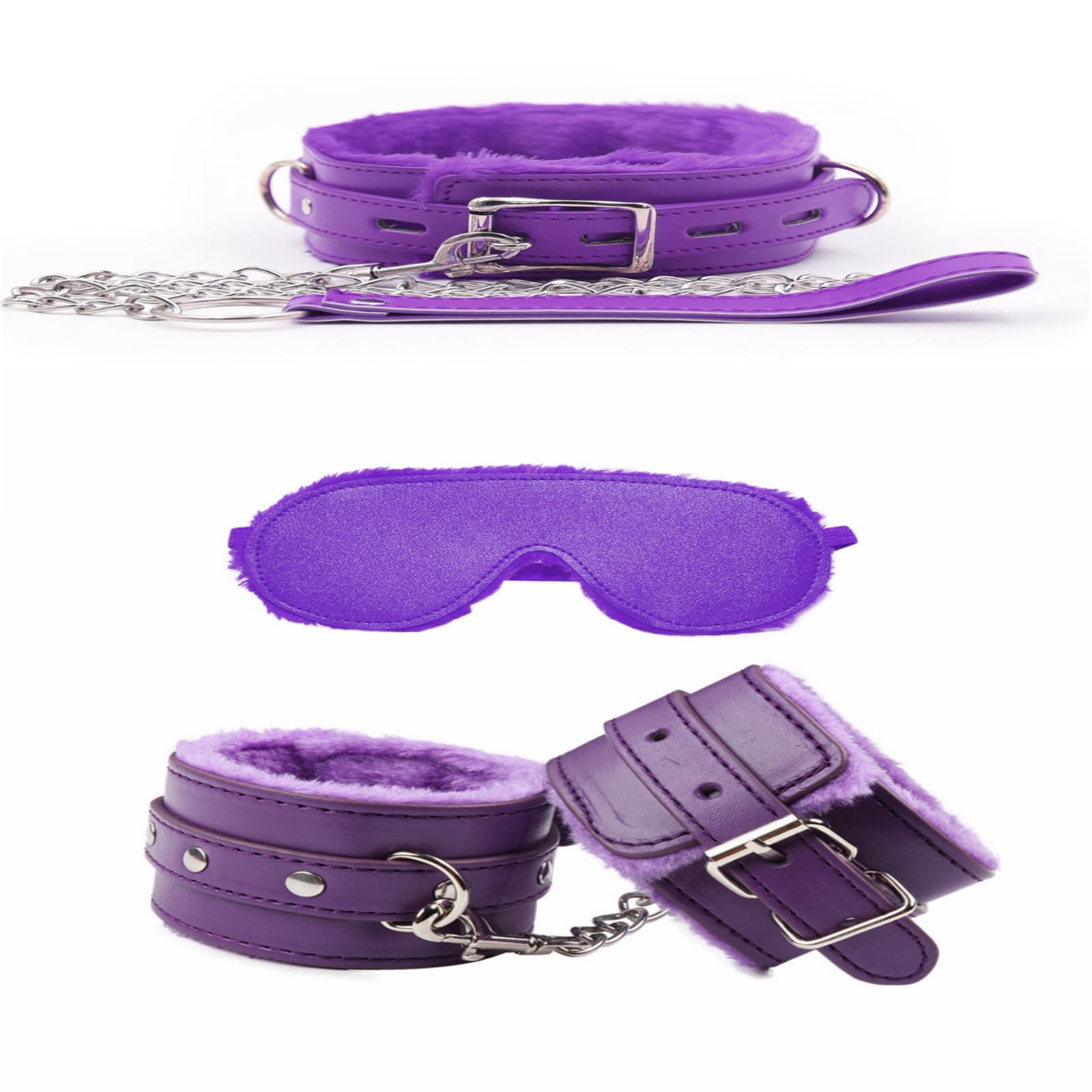 Plush Leather Couple Bracelet Role-Playing Game Men's & Women's Money Collar Leash Collar Eye Patch B33 (Purple)